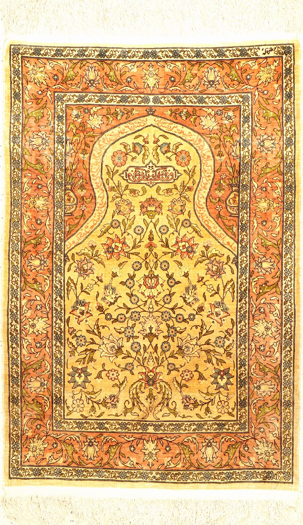 Feiner signierter Seiden Hereke(Özipek), Türkei, um 1950, reine Naturseide, ca. 98 x 65 cm, EHZ:2(guter Zustand).