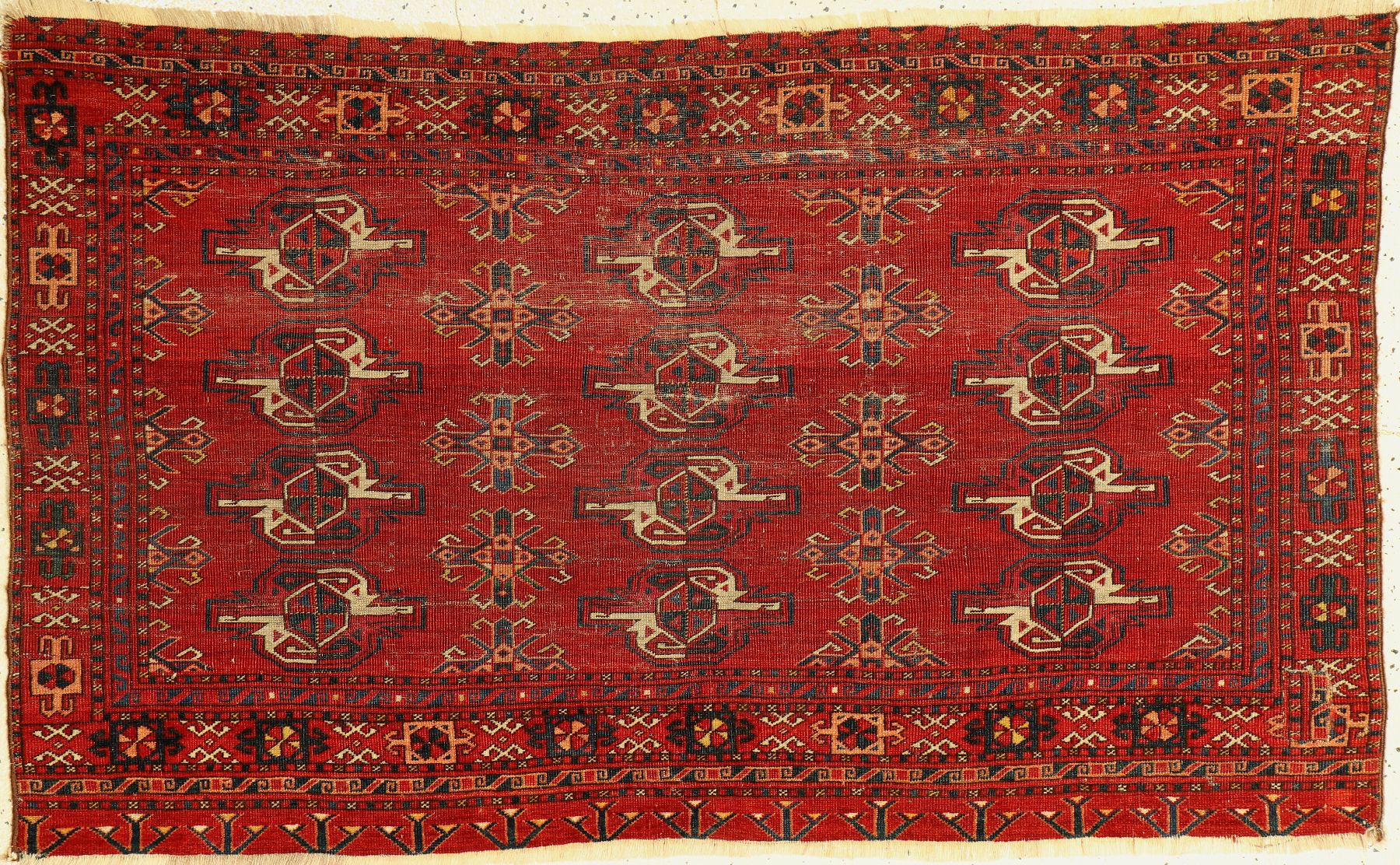 Antiker Kisilayak Tschowal, Turkmenistan, 19 Jhd., Wolle geknüpft auf Wolle, ca. 137 x 83 cm, EHZ: 4(Alters und Gebrauchsspuren)
