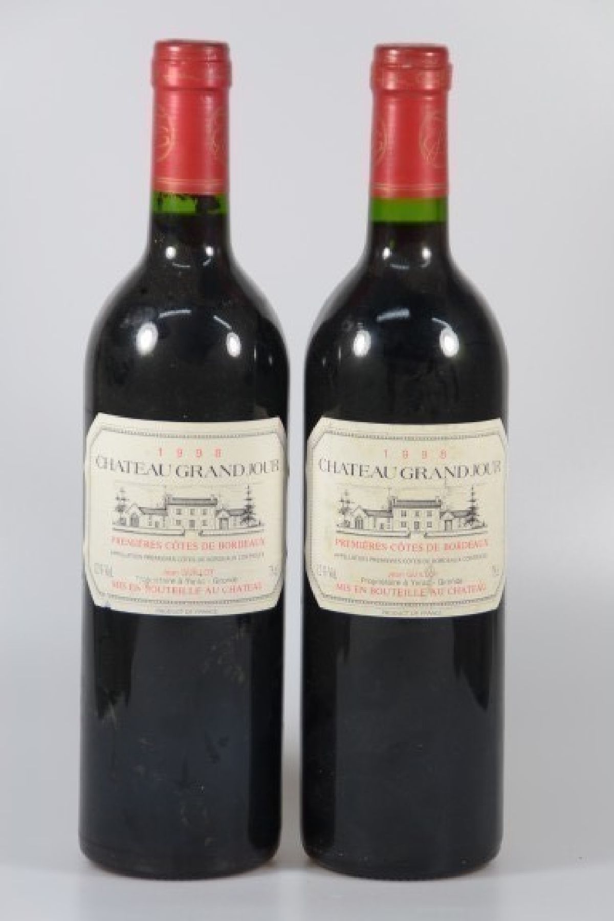 Detail a: 18 Fl. 1998 Chateau Grand Jour, 1eres Cotes de Bordeaux, Jean Guillot, 75cl, mid shoulder bis top shoulder, Alters- und Gebr.-spuren, nicht ...