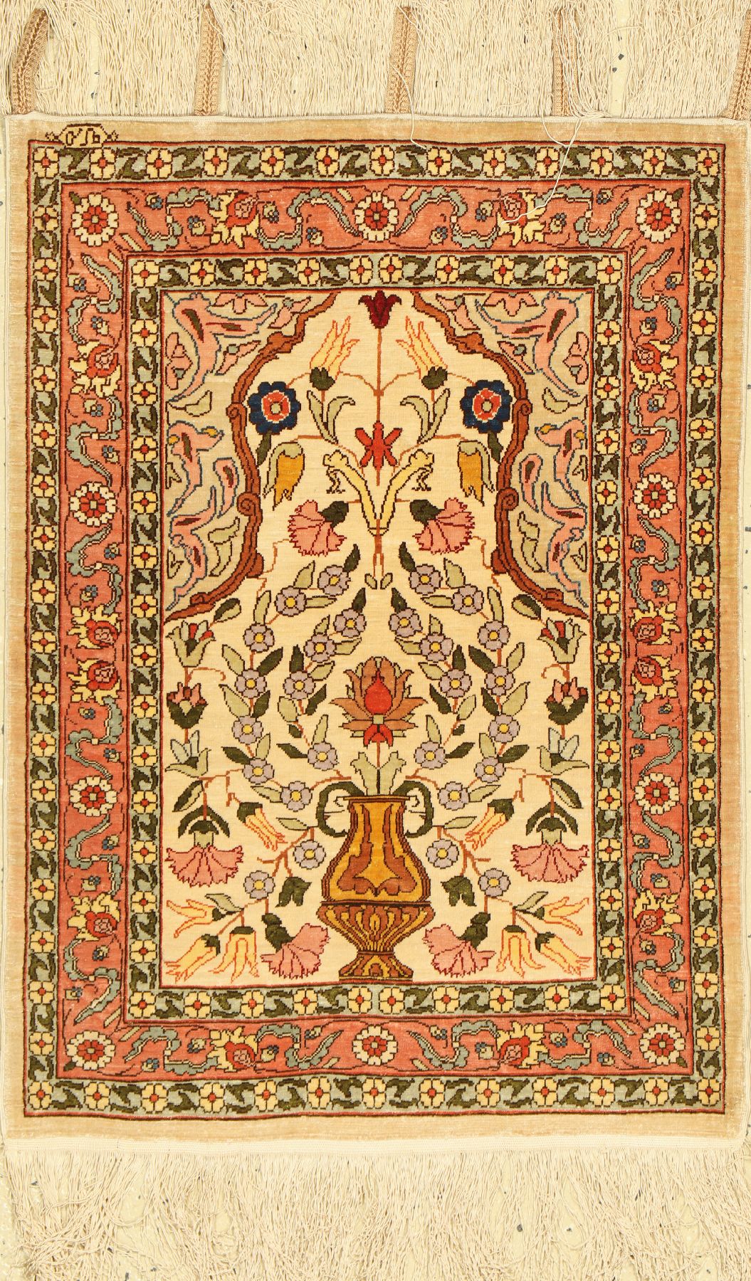 Hereke Seide sign., Türkei, ca. 40 Jahre, reine Naturseide, ca. 60 x 44 cm, EHZ: 2 ca.1.Mio.kn/qm