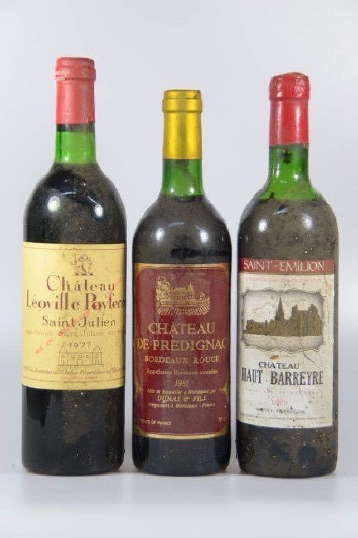 Detail c: 11 Flaschen Bordeaux: 1977 Chateau Léoville Poyferré, Saint Julien, ts; 1980 Ch. de Lucques, ts; 1982 Ch. Haut Barreyre, Saint Emilion, us; 1982 ...