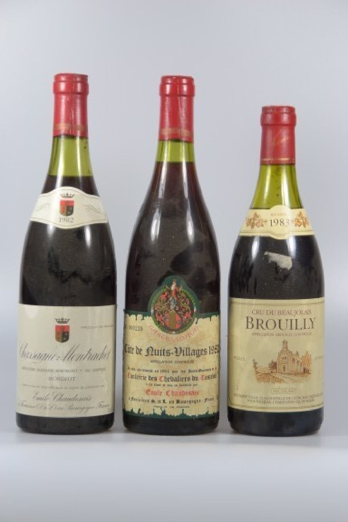 12 Flaschen Burgund: 3 Fl. 1987 Pierre André Savigny-Les-Beaune, 3 Fl. Chapoutier, Hermitage Grande Cuvée; 1982 Cote de Nuits- Villages, Emile ...
