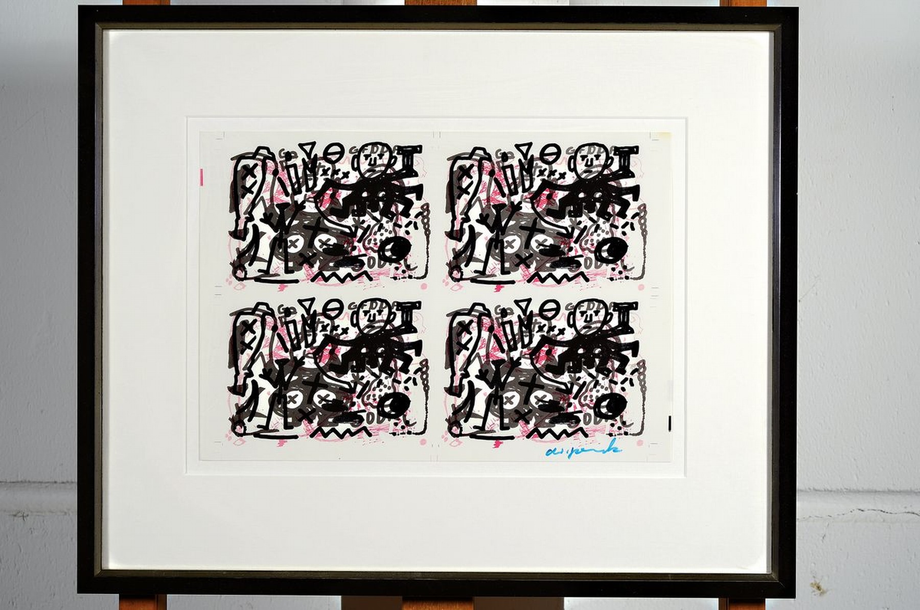 Detail k: A.R. Penck, 1939-2017, Andruckbogen zu "Irland und GFDDF" (1989), Farboffset, rechts unten handsigniert, unter Glas gerahmt, ca. ...