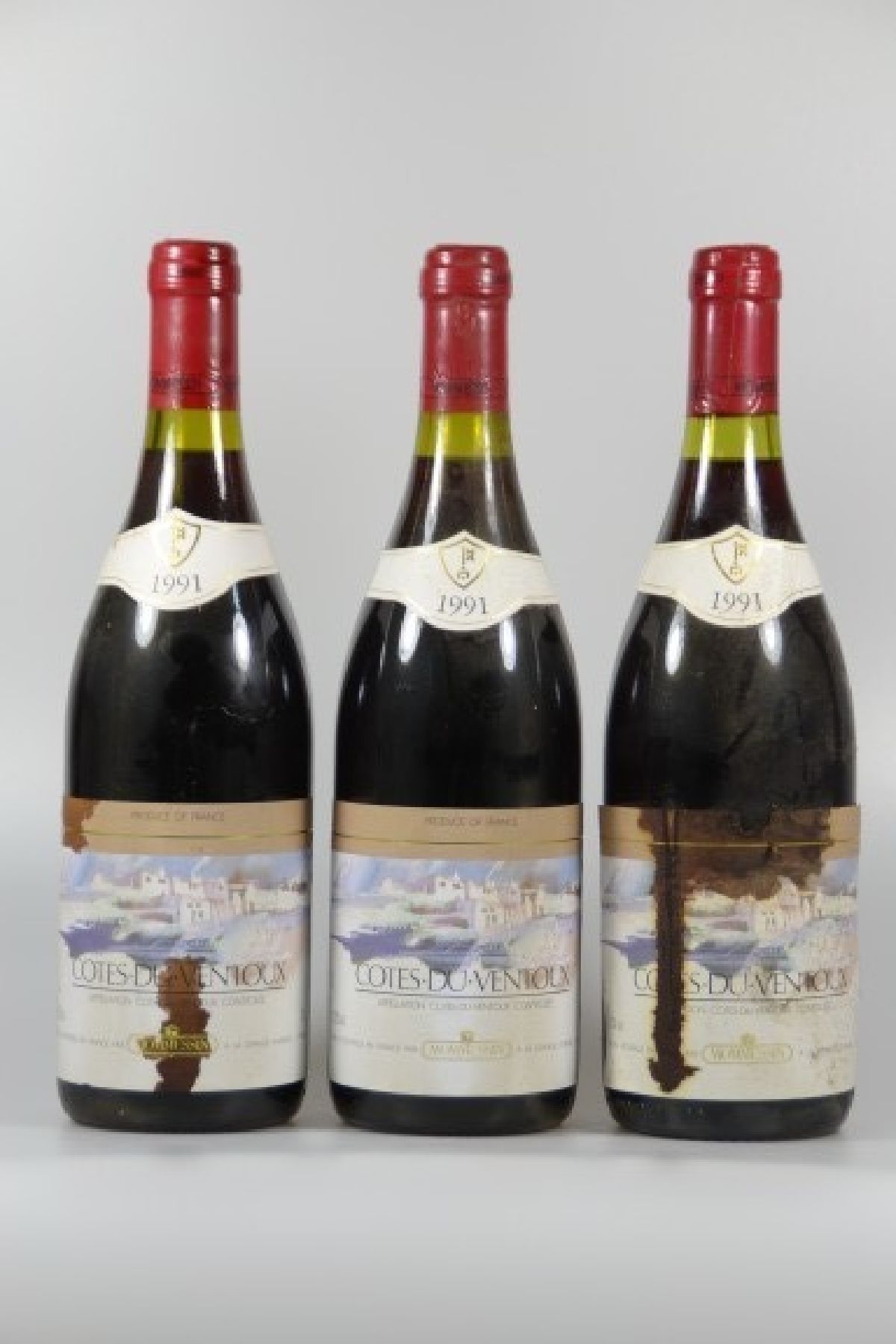 10 Fl. 1991 Cotes Du Ventoux, Mommessin, 75 cl, l. Alters- und Gebr.-spuren, nicht verkostet, l. Schwund, aus einer Weinkellerauflösung
