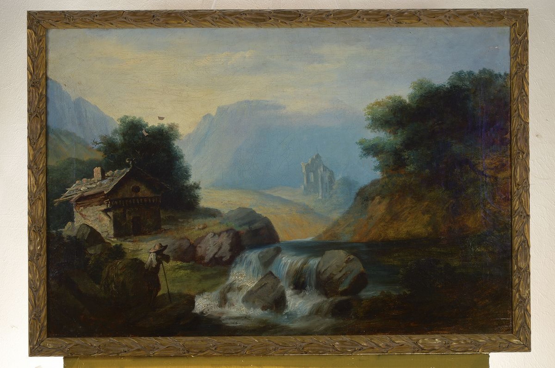 Detail k: Unbekannter Romantiker des ausgehenden 18.Jh ., idealisierte Naturlandschaft, überzeitlicher Charakter des Wasserfalls im Vordergrund kontrastierend ...