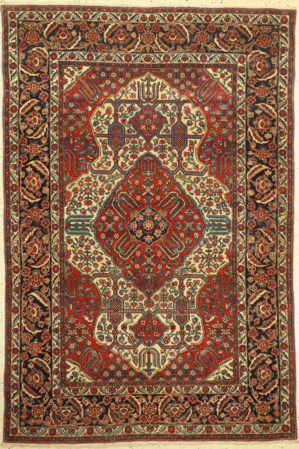 Antiker Keschan Mohtascham, Persien, um 1900, Korkwolle geknüpft auf Baumwolle, ca. 201 x 136 cm, EHZ:3(gleichmäßig niedriger Flor)