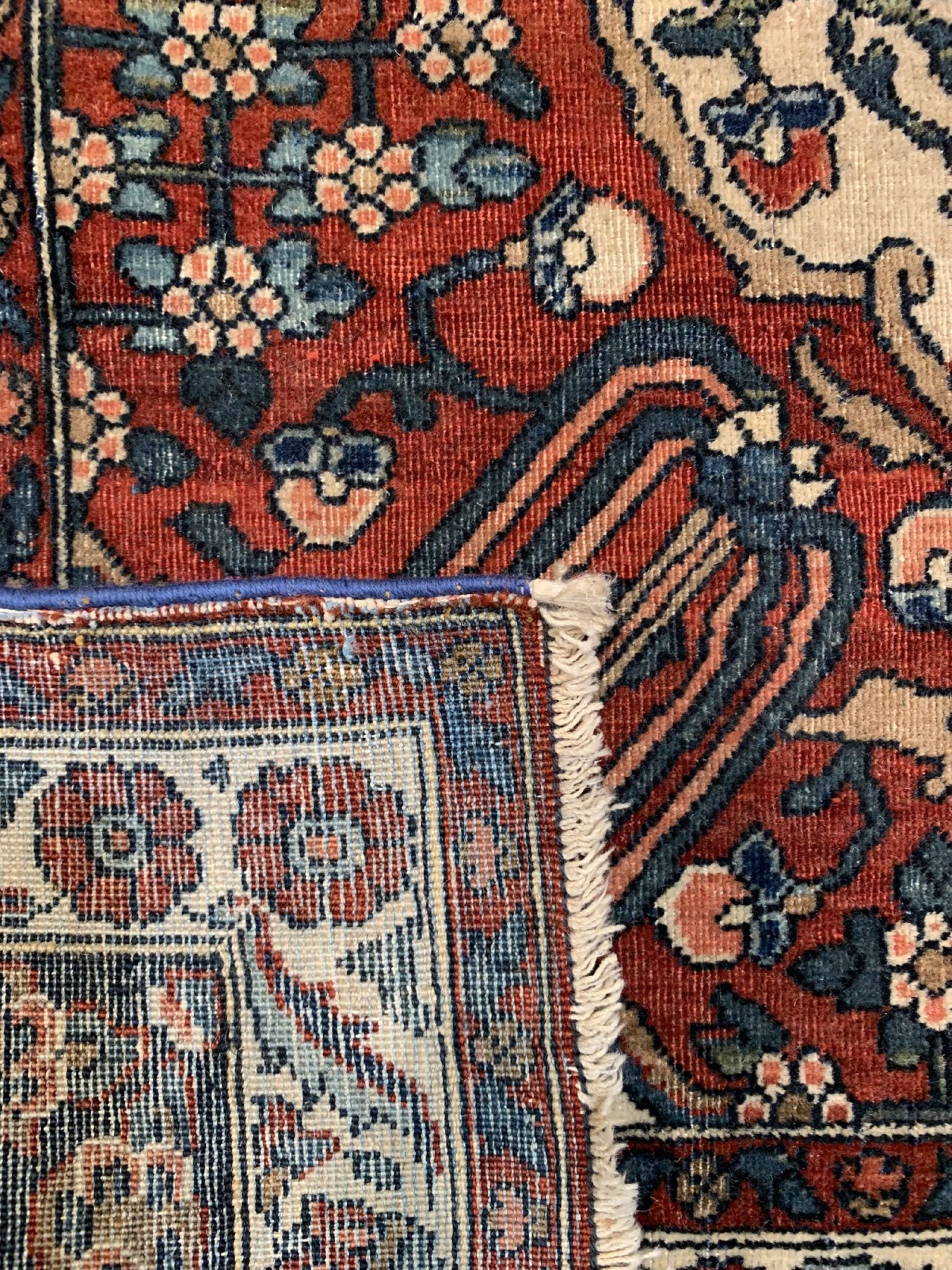 Detail e: Antiker Keschan Mohtascham, Persien, um 1900, Korkwolle geknüpft auf Baumwolle, ca. 201 x 136 cm, EHZ:3(gleichmäßig niedriger Flor)
