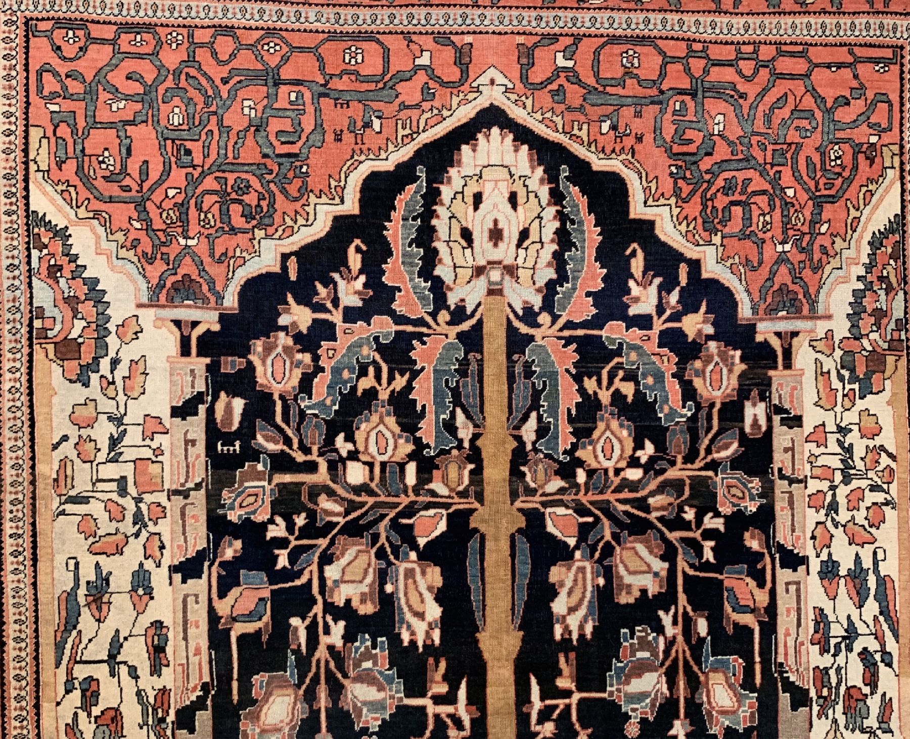 Detail d: Antiker Sarogh Farahan, Persien, um 1900, Wolle geknüpft auf Baumwolle, ausgefallener Farahan mit Baummotiv, ca, 198 x 130 cm, EHZ: 3 ...