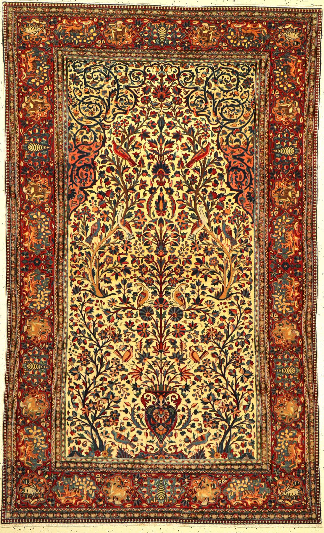 Antiker Keschan Dabir Sanayeh, Persien,um 1910, Korkwolle geknüpft auf Baumwolle, ca, 205 x 125 cm, EHZ:2-3(guter Zustand).