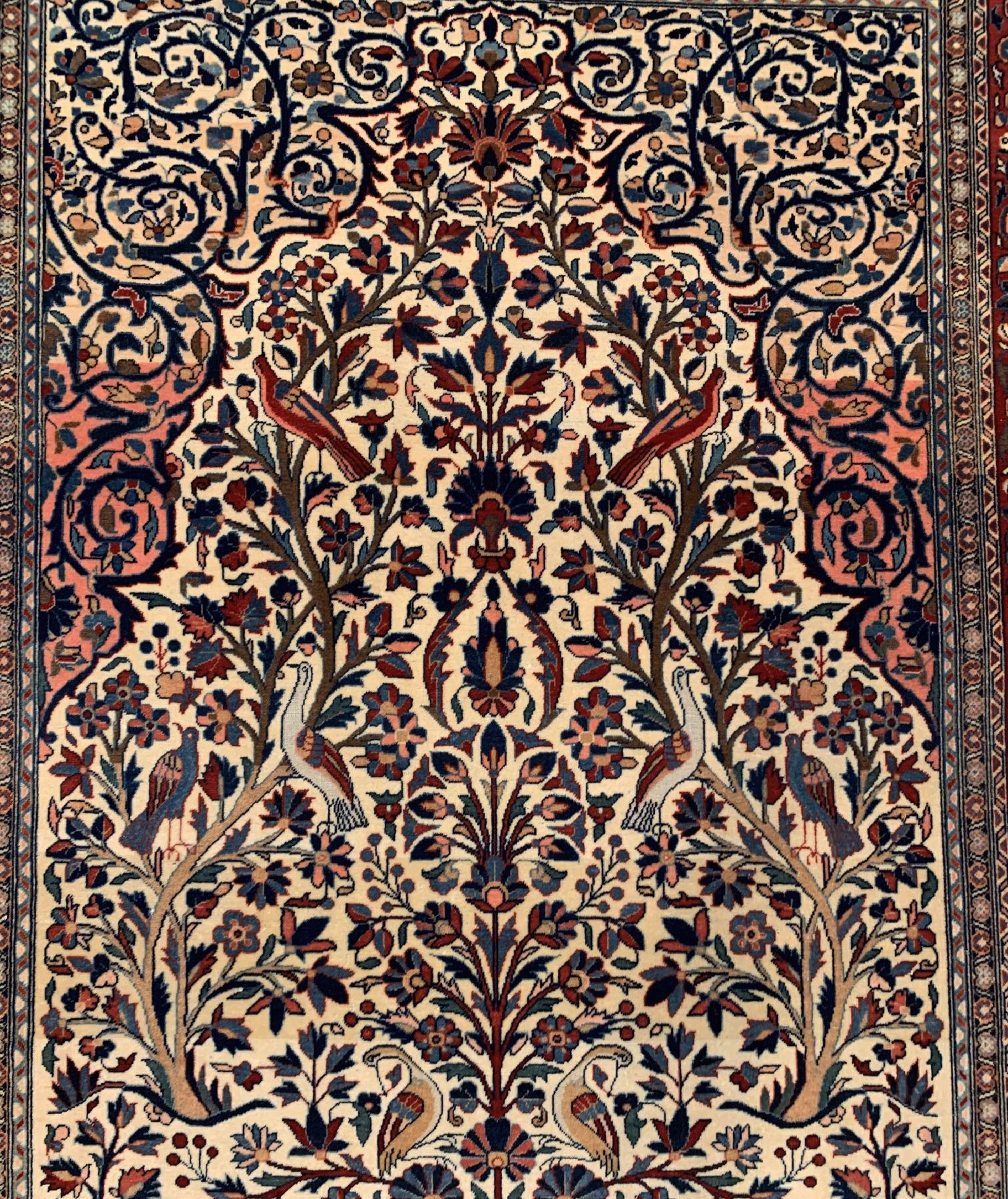 Detail c: Antiker Keschan Dabir Sanayeh, Persien,um 1910, Korkwolle geknüpft auf Baumwolle, ca, 205 x 125 cm, EHZ:2-3(guter Zustand).