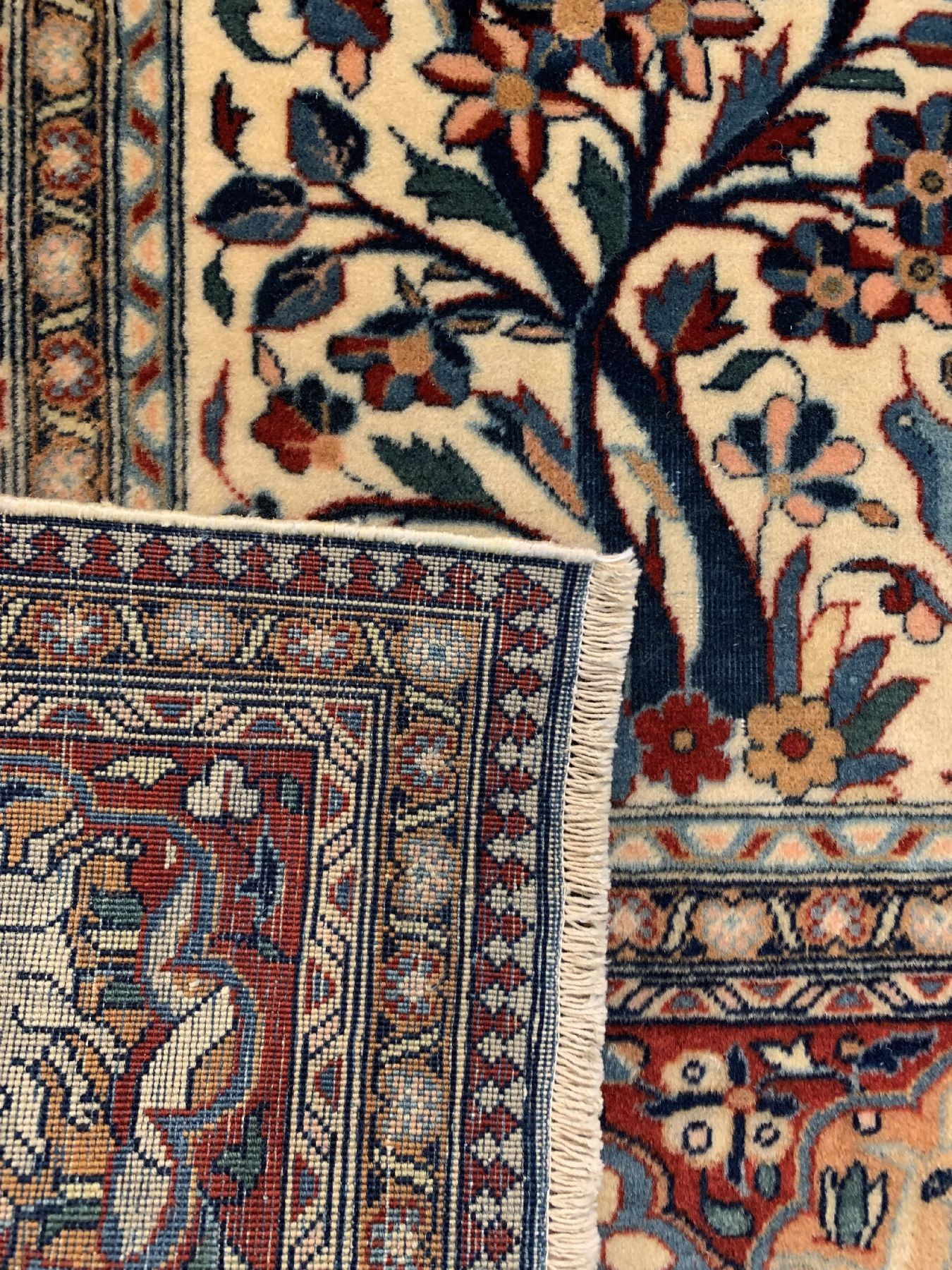 Detail f: Antiker Keschan Dabir Sanayeh, Persien,um 1910, Korkwolle geknüpft auf Baumwolle, ca, 205 x 125 cm, EHZ:2-3(guter Zustand).