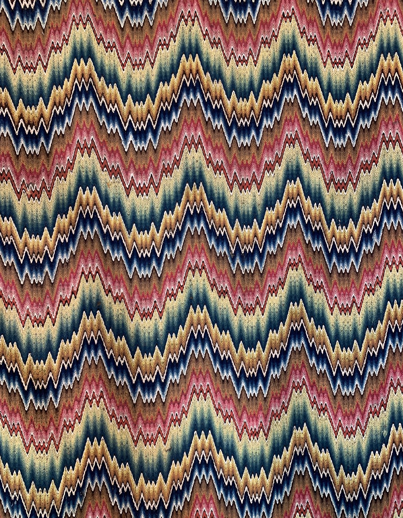 Detail a: Bargello "Wandbehang" Stickerei antik(Flammen Muster, Italien, 19.Jhd, Wolle mit weißen Baumwoll-Highlights gestickt auf ...