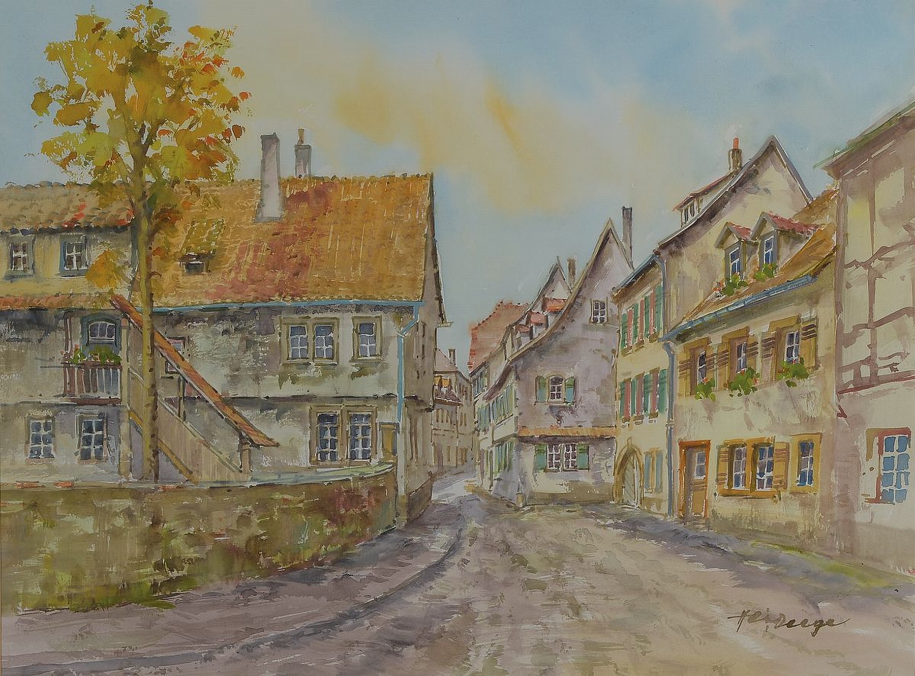 Detail a: Heiner Deege, 1920-2007 Haßloch, 2 Aquarelle, beide signiert: Marienkirche in Neustadt im Winter, ca. 50x63cm, PP, u.Gl., R. ca. 71x84cm und ...