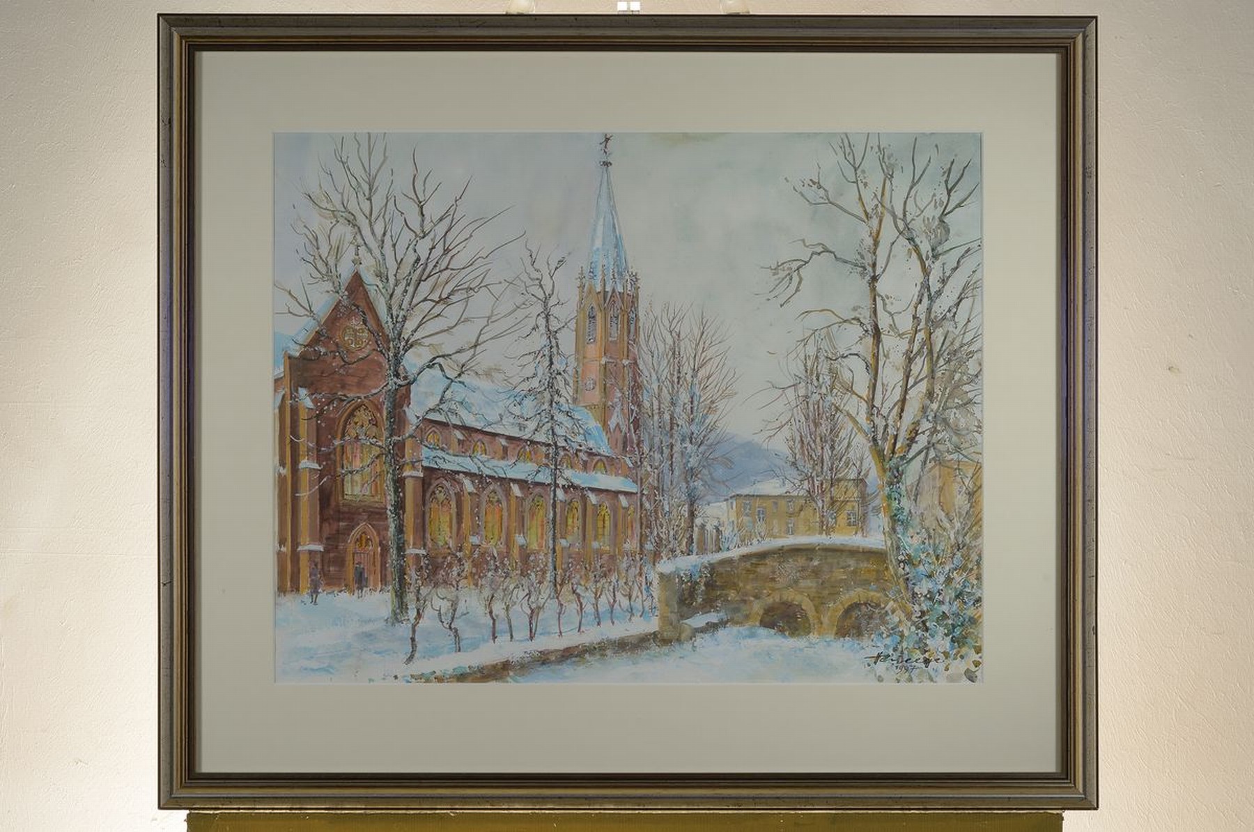 Detail k: Heiner Deege, 1920-2007 Haßloch, 2 Aquarelle, beide signiert: Marienkirche in Neustadt im Winter, ca. 50x63cm, PP, u.Gl., R. ca. 71x84cm und ...
