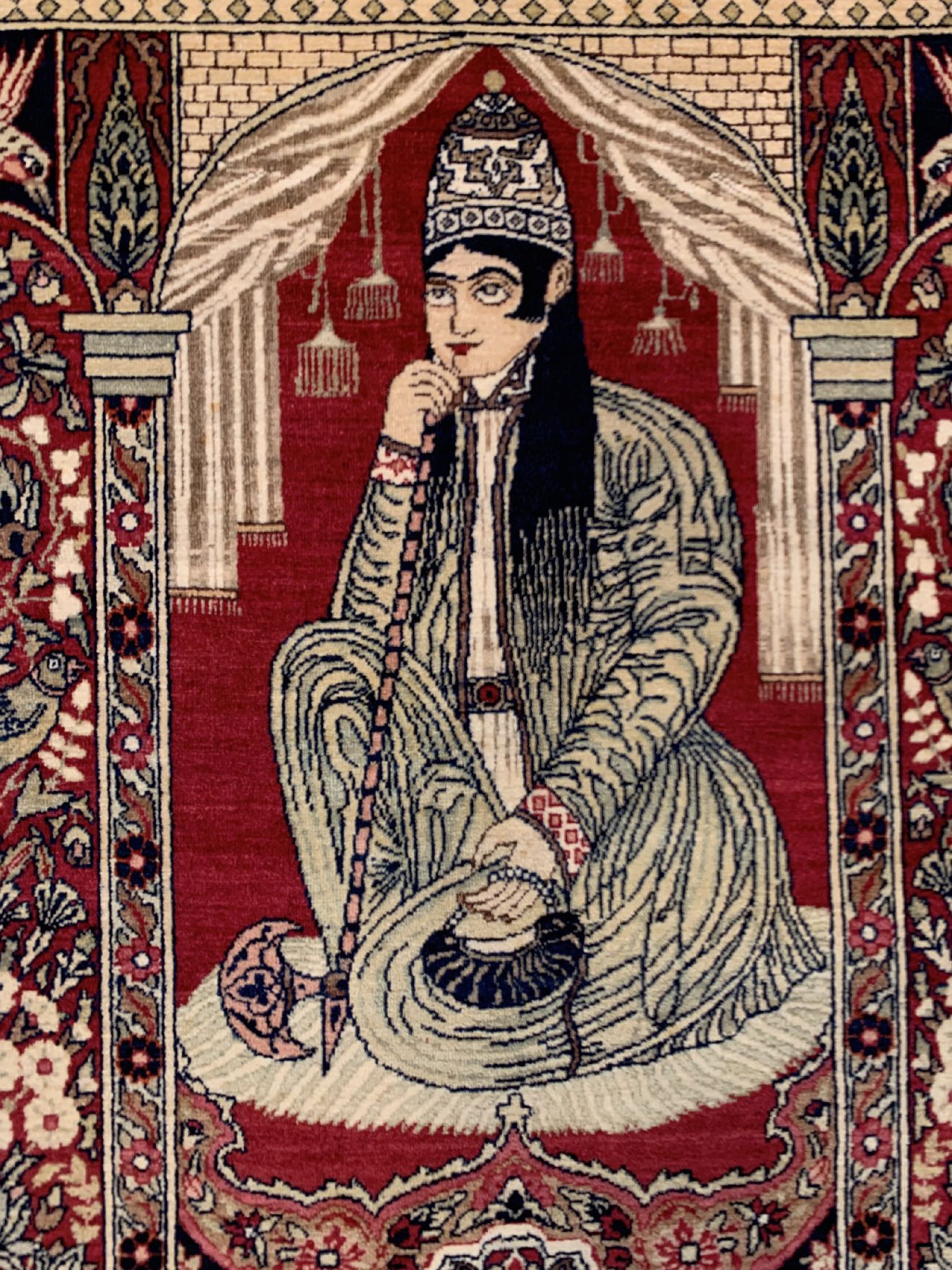 Detail f: Seltener antiker Kerman, Persien, 19.Jhd, Wolle geknüpft auf Baumwolle, antiker Kerman mit Derwisch Motiv, seltene Tierdarstellungen, ca, 220 x 140 ...