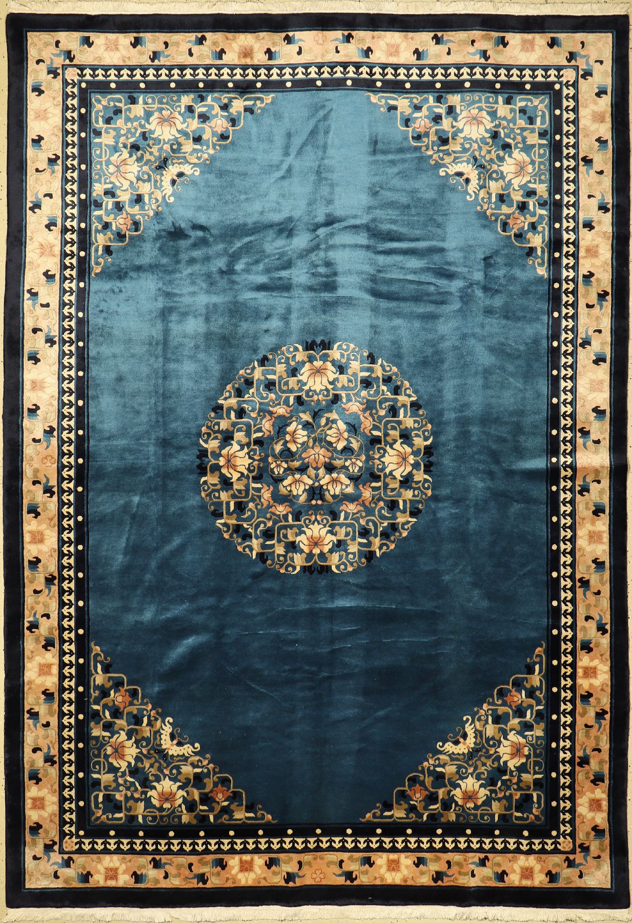 Antik Finish fein, China, ca. 50 Jahre, Korkwolle, ca. 304 x 213 cm, gereinigt, EHZ: 2(Sehr guter Zustand).