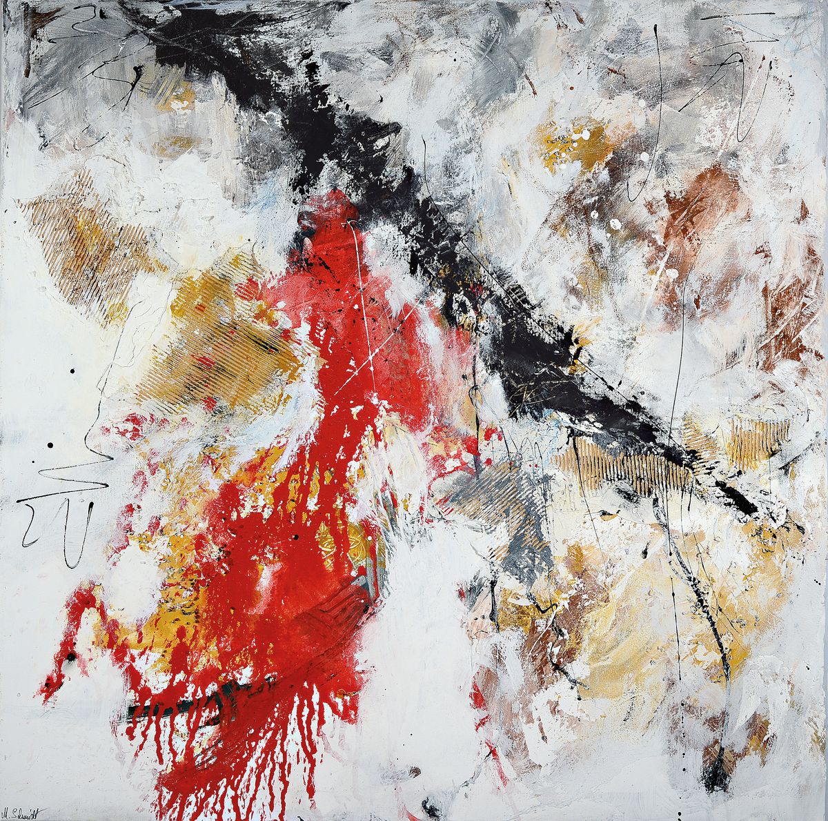 Marion Schmidt, geb. 1963 Eschwege, Tanz auf dem Vulkan, Acryl/Lwd, links unten signiert, ca. 80x80cm