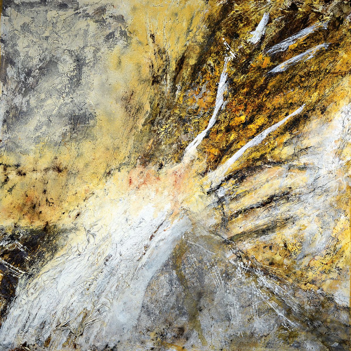 Marion Eschwege, geb. 1963 Eschwege, Spuren im Gestein, Acryl/Lwd, links unten signiert, ca. 100x100cm
