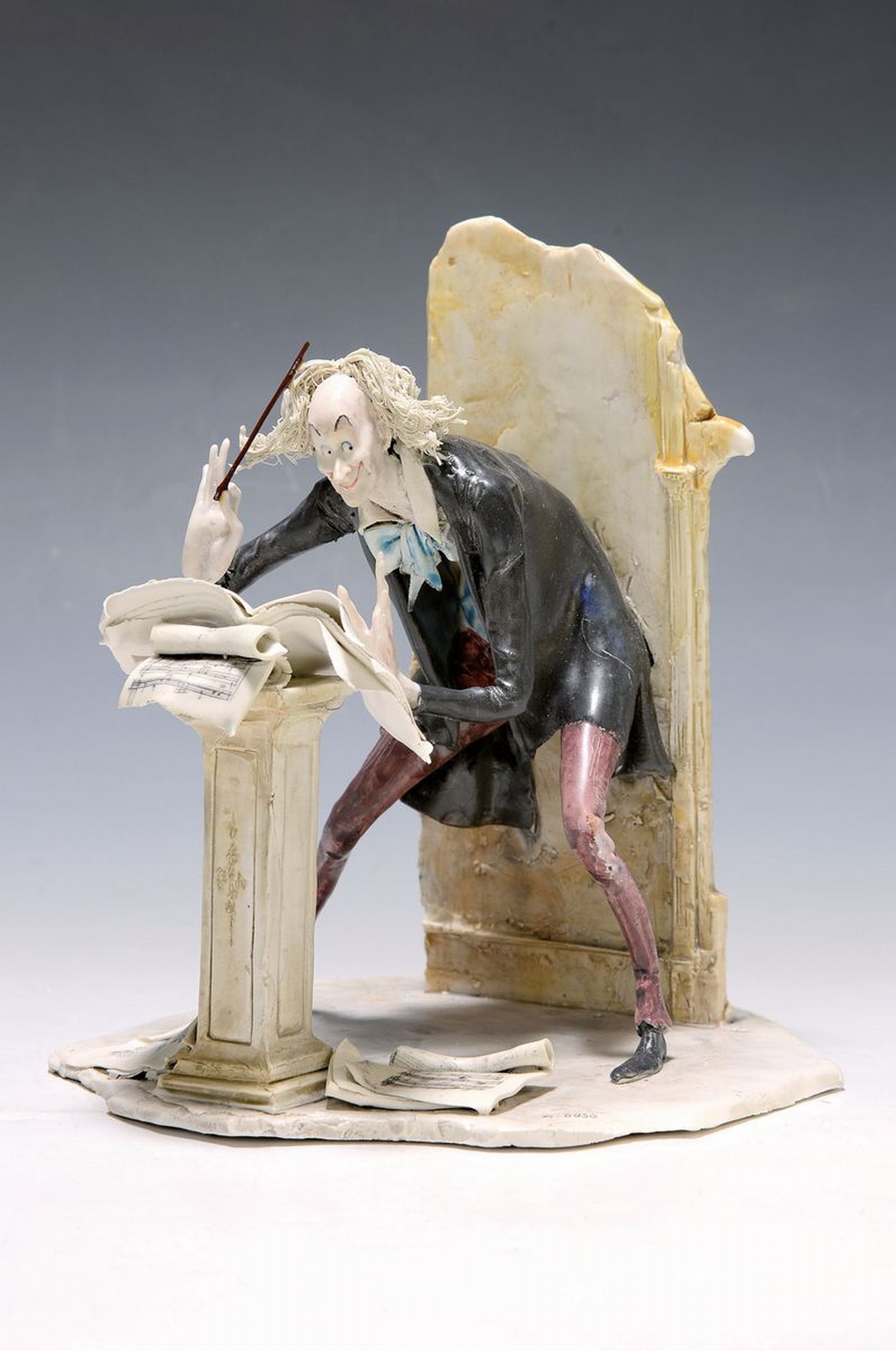 Porzellanfigur, Lo Scricciolo Mailand, 1980er Jahre, Der Dirigent, von G. Duso, filigrane detaillierte Arbeit, signiert polychrom gefaßt, H. ca. 23cm