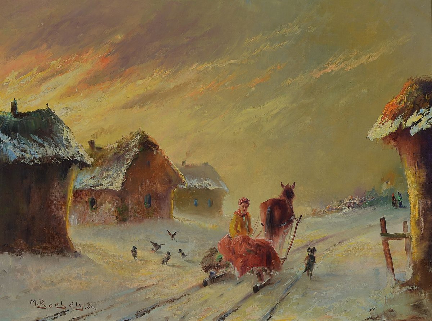 Michael Borbely, geb. 1923 in Ungarn, Schlittenfahrt, Öl/Lwd, signiert und dat. 64 cm, ca. 61 x 81 cm, Rahmen: 74 x 98 cm