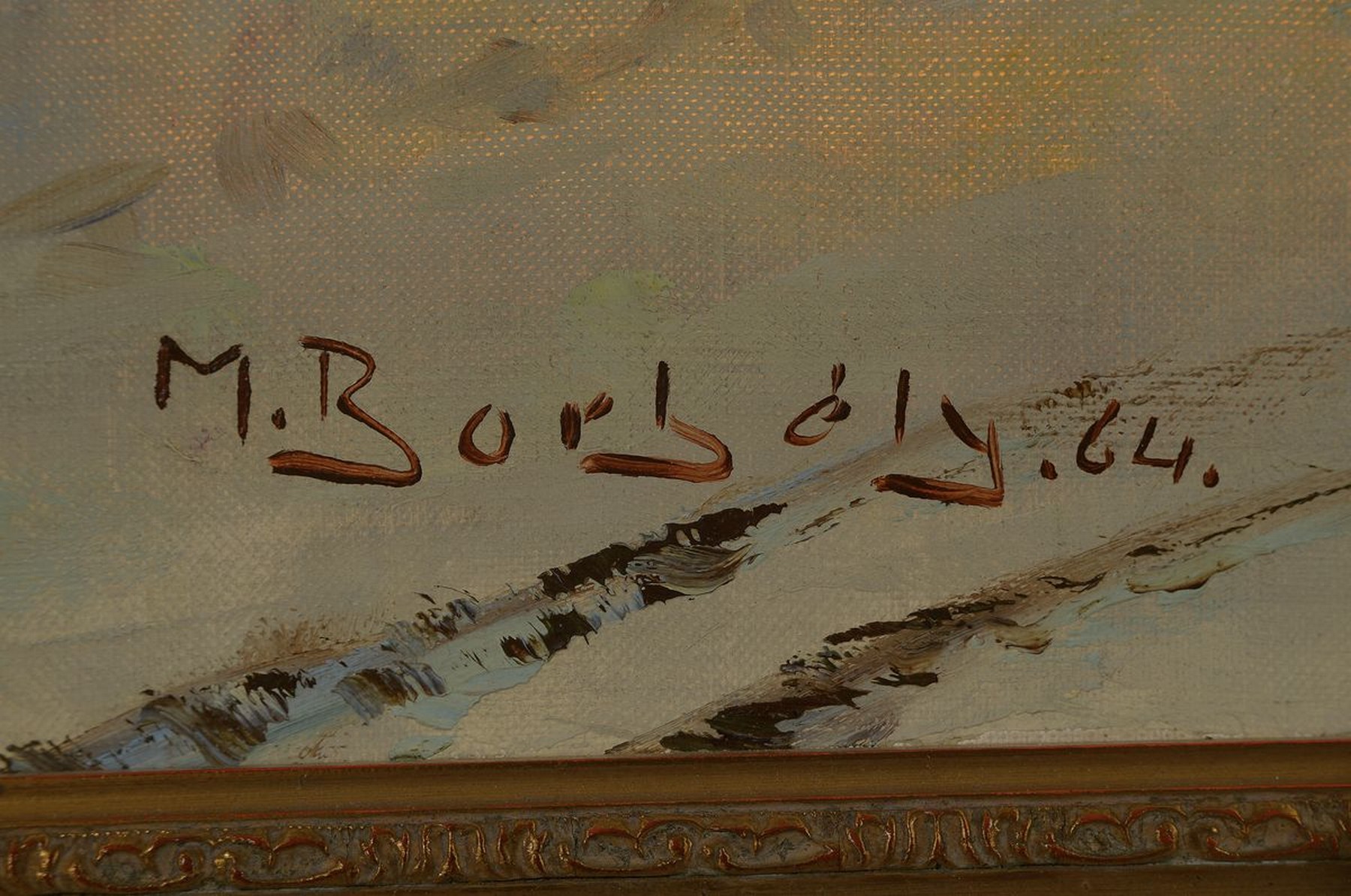 Detail a: Michael Borbely, geb. 1923 in Ungarn, Schlittenfahrt, Öl/Lwd, signiert und dat. 64 cm, ca. 61 x 81 cm, Rahmen: 74 x 98 cm