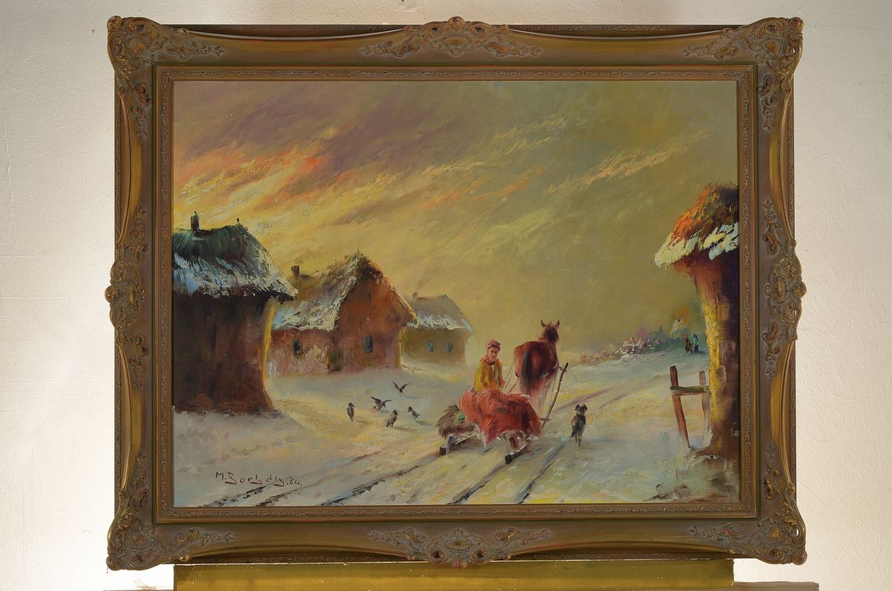 Detail k: Michael Borbely, geb. 1923 in Ungarn, Schlittenfahrt, Öl/Lwd, signiert und dat. 64 cm, ca. 61 x 81 cm, Rahmen: 74 x 98 cm