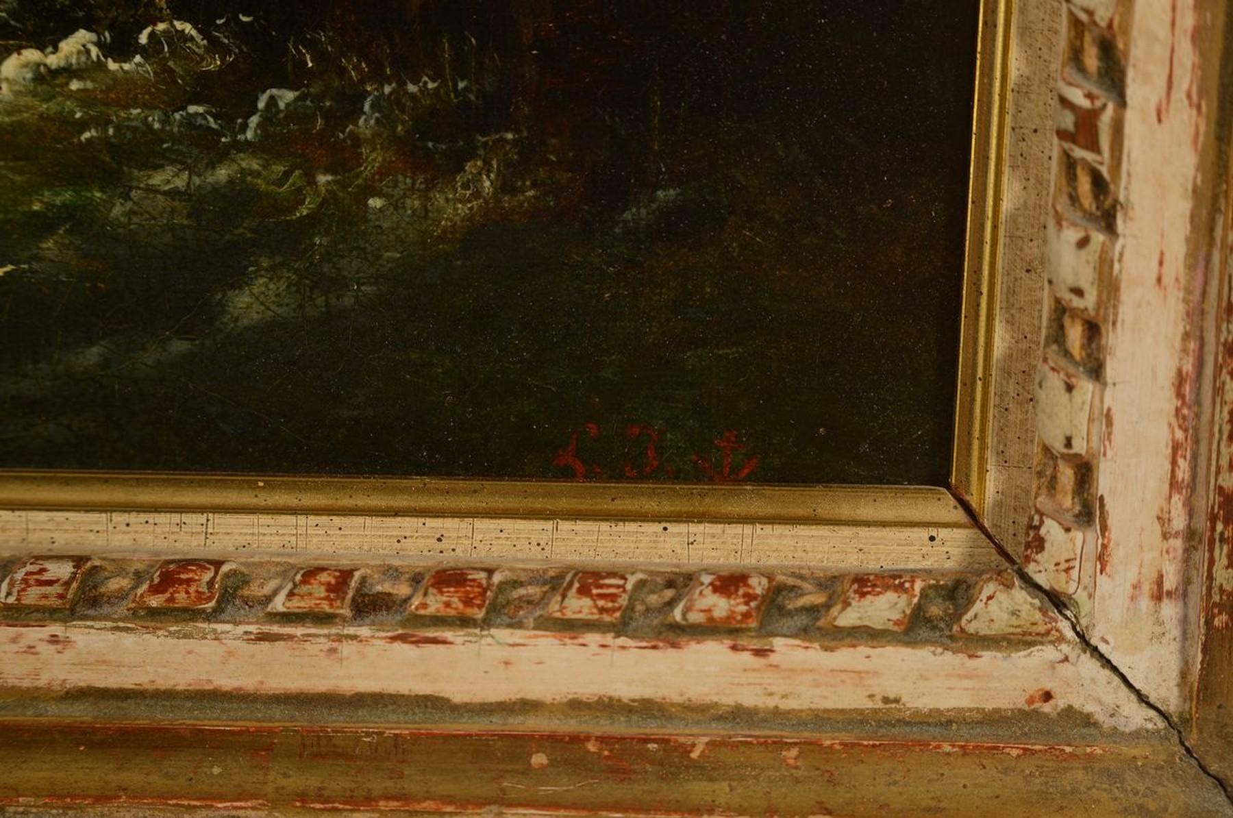 Detail a: Monogrammist L.J. mit Anker, Mitte 19. Jh., Segelschiff auf stürmischer See vor der Küste, Öl/Lwd, rechts unten monogr., ca. 33x40cm, R. ca. ...