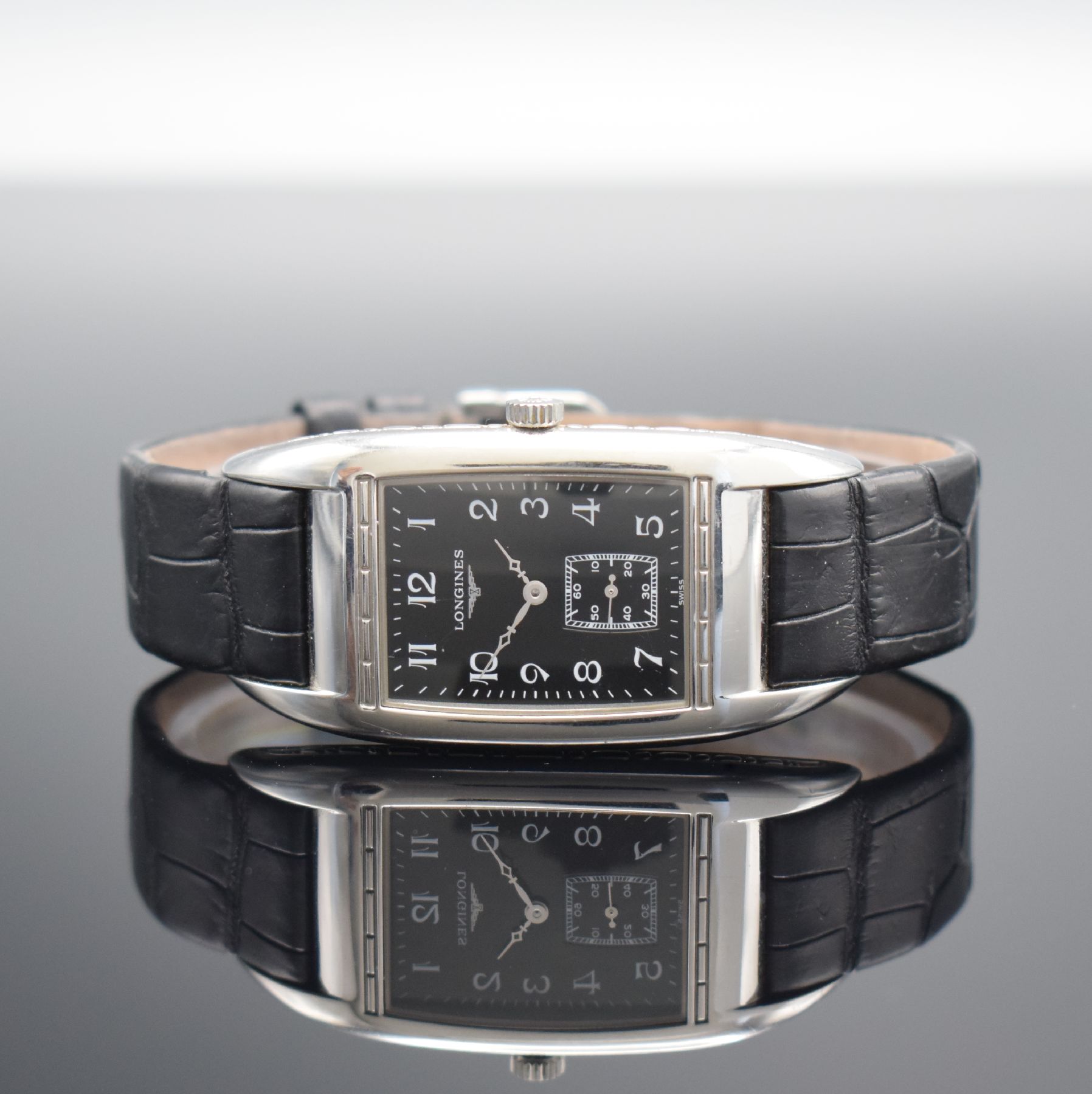 LONGINES BelleArti Armbanduhr in Stahl Referenz L2.694.4, Schweiz um 2010, quarz, Boden 4-fach verschr., orig. Lederband m. Dornschl. zu ers., ...