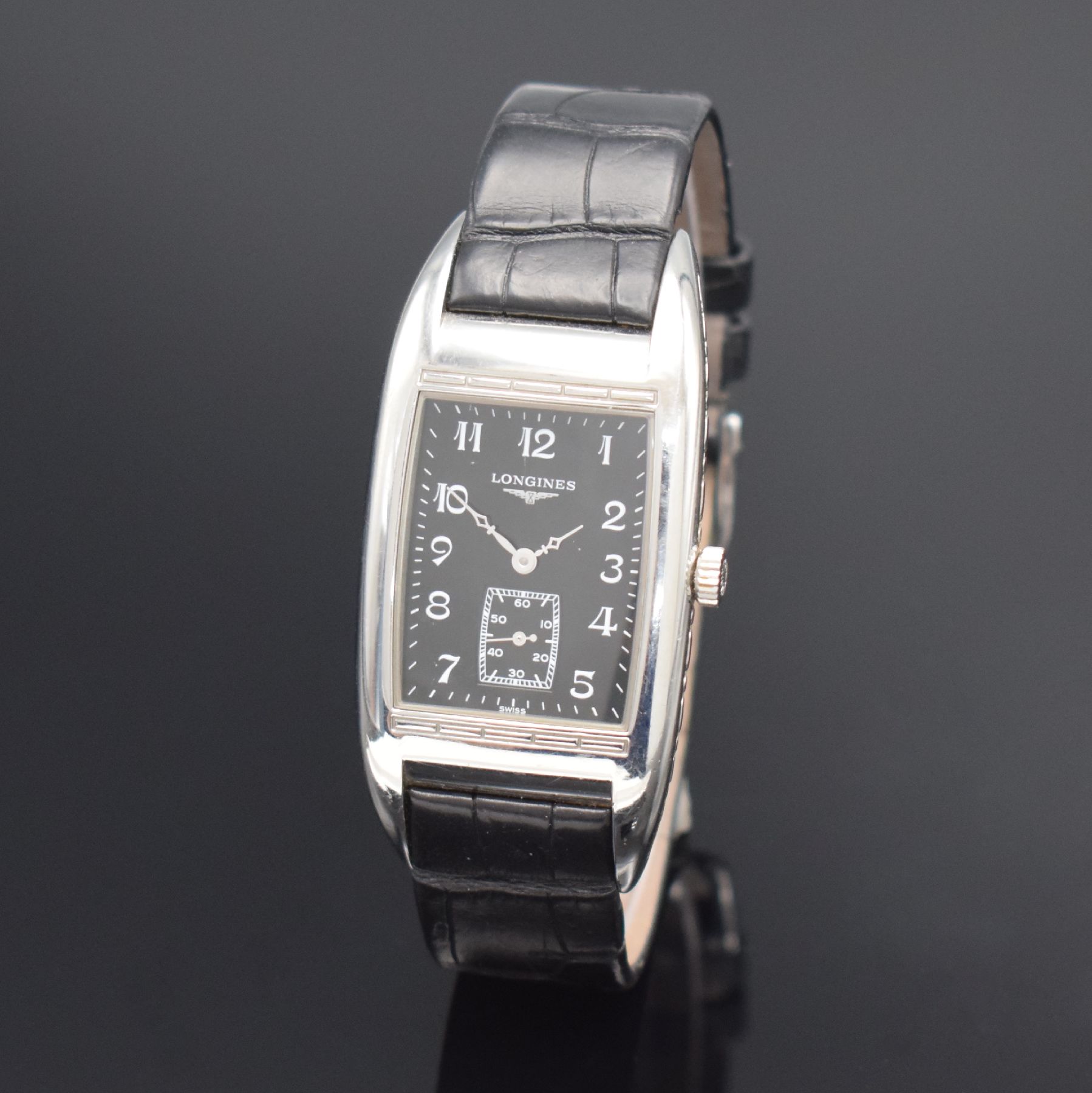 Detail b: LONGINES BelleArti Armbanduhr in Stahl Referenz L2.694.4, Schweiz um 2010, quarz, Boden 4-fach verschr., orig. Lederband m. Dornschl. zu ers., ...