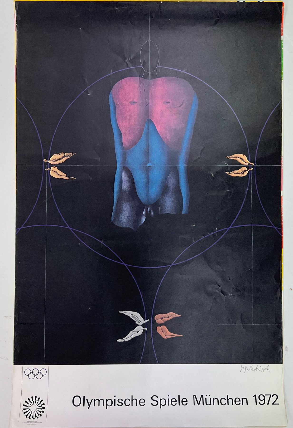 Detail g: Mappe mit 28 Kunstdrucken zu den Olympischen Spielen 1972 in München, Plakatgröße, u.a. Wesselmann, Hockney, Antes, Marini, Vasarely ...