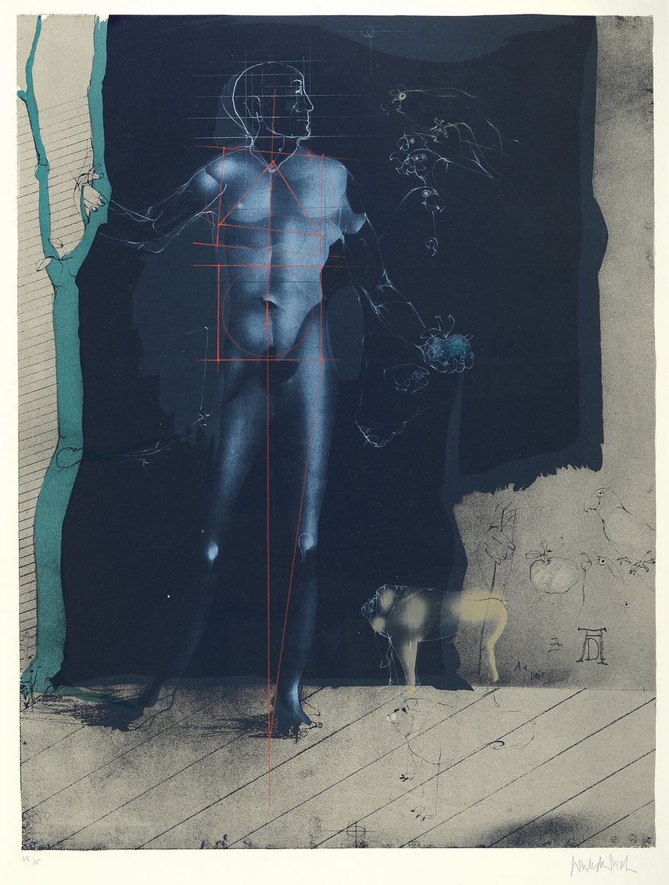 Paul Wunderlich, 1927-2010, 2 Farblithos, beide handsigniert und num. 65/75 und 29/75, Blattgr. ca. 48x62cm, u.Gl., R., Adam sich an das Bäumchen ...