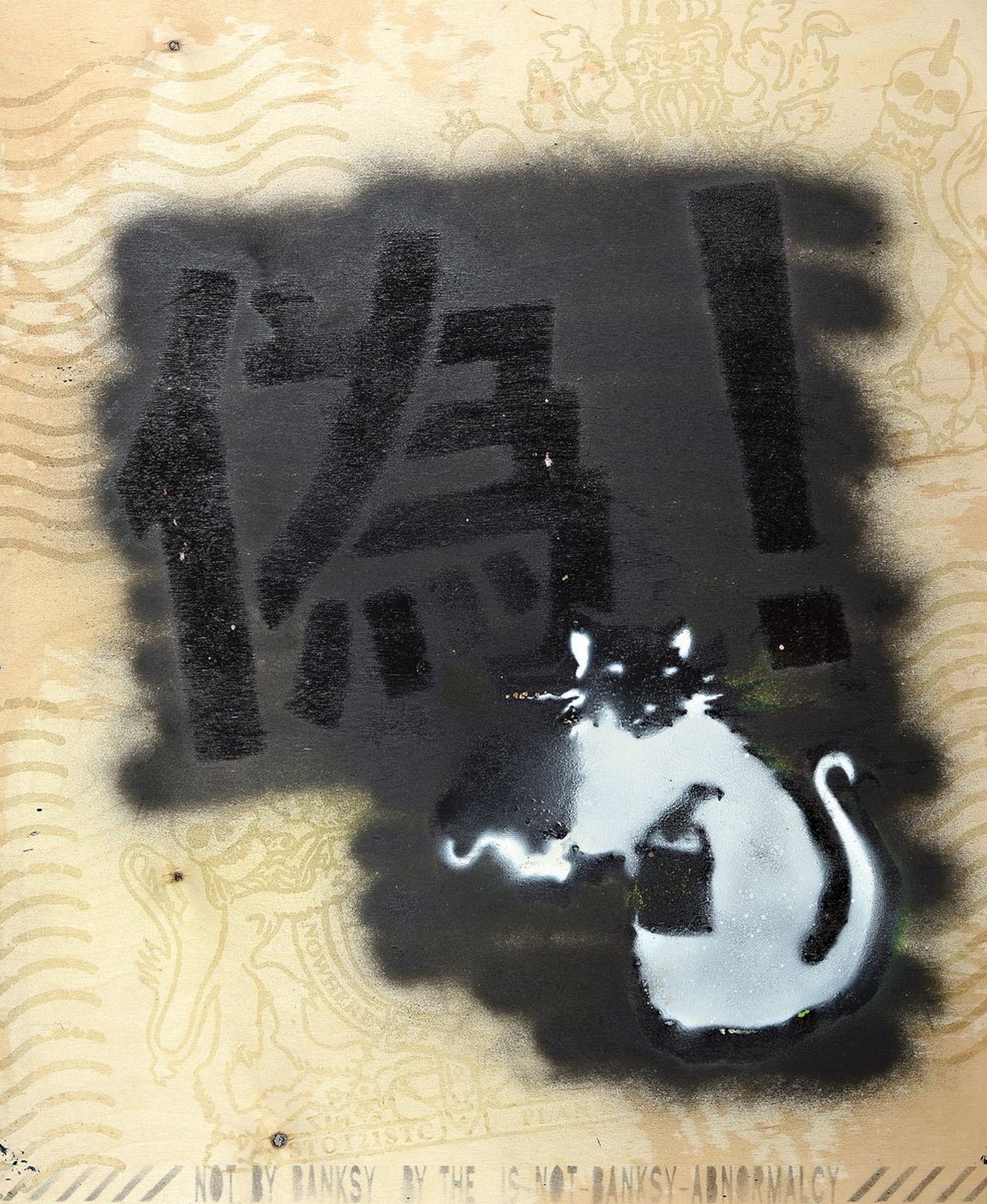 Not by Banksy by the is-not Banksy Abnormalcy, Sprühtechnik/Holzplatte, verso sign., num. 065, Stempel, Zertifikat auf der Rückseite, ca. 62x50 cm