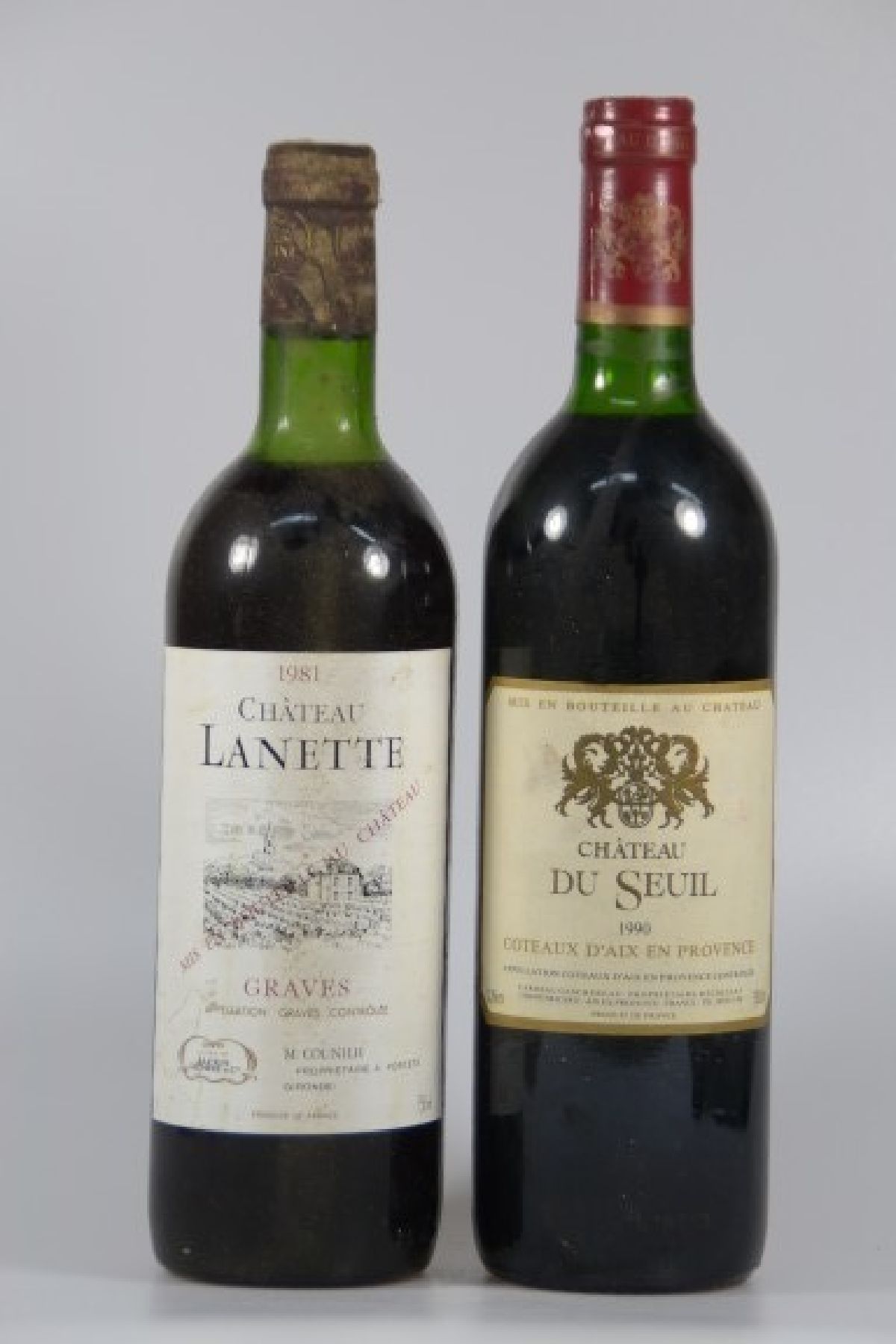 Detail b: 6 Fl. Bordeaux: 3 Fl. 1982 Chateau Plantey, Pauillac, 1 Fl. 2002 Chateau Lamothe 1 Fl. 1981 Chateau Lanette Graves, 1 Fl. 1990 Chateau Du Seuil, ...