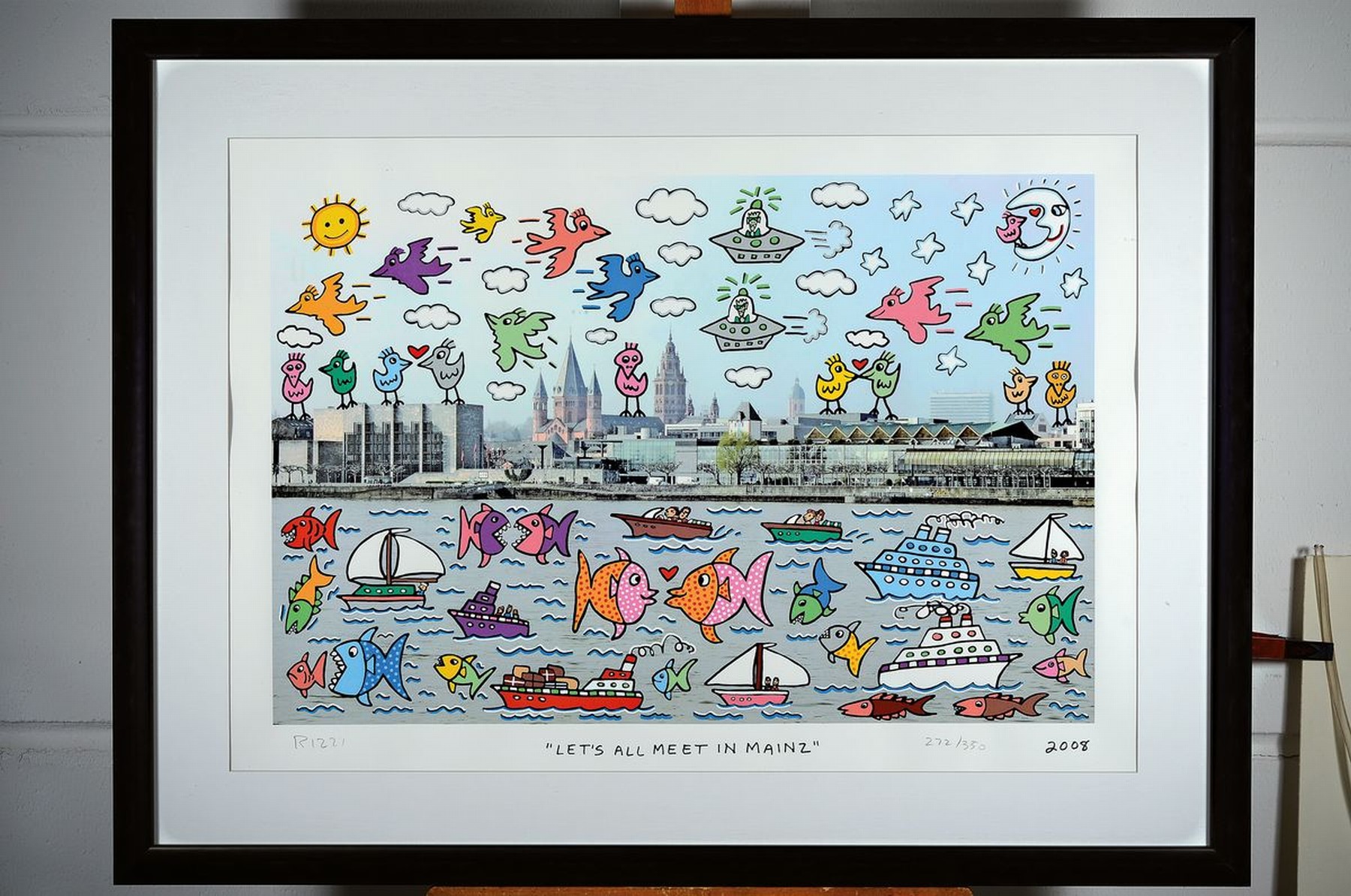 Detail k: James Rizzi, 1950-2011, "Lets all meet in Mainz", handsign., num. 272/350, dat. 2008, unter Glas gerahmt, ca. 102x79 cm