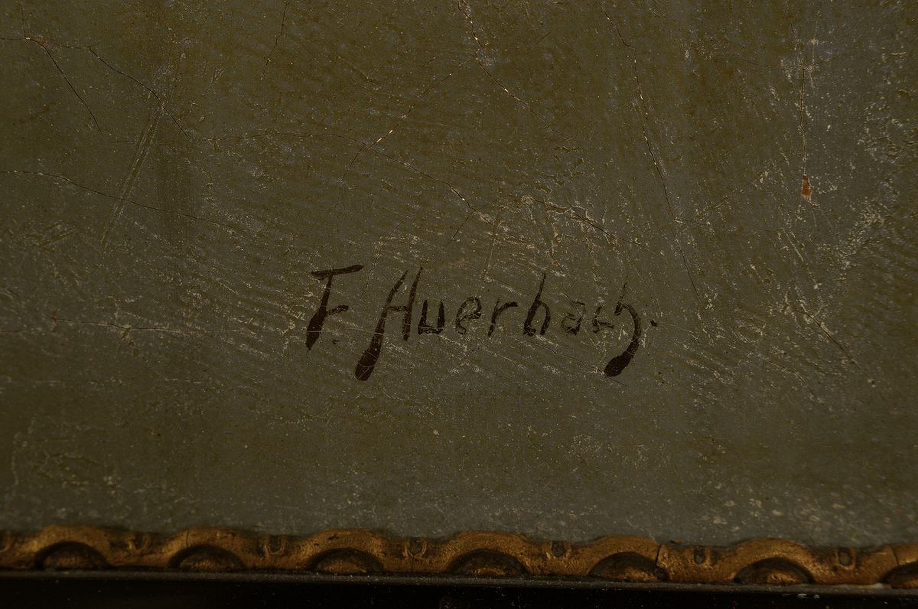 Detail a: F. Auerbach, deutscher Künstler des 19.Jh., reiches Früchtestillleben m. Wein-Korbflasche, Hummer u. Truthennen, offenbare memento mori -Symbolik, ...