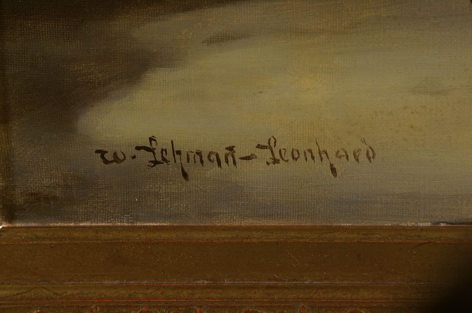 Detail a: Wilhelm Lehmann-Leonhard, 1877-1954, Im Weinkeller, während der Weinprobe, links unten signiert, Öl/Lwd, R., ca. 50x40/75x63 cm