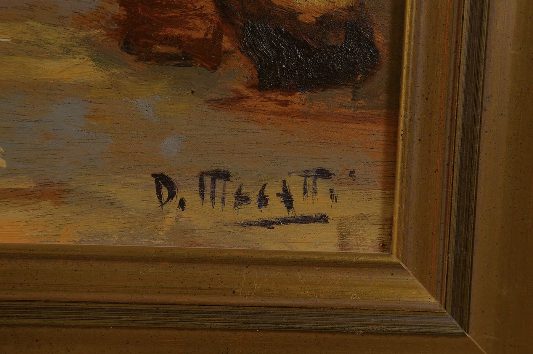 Detail a: Dario Mecatti, 1909-1976, belebte arabische Straßenszene, rechts unten signiert, Öl/Holzplatte, R., Alterssp., ca. 40x50/49x60 cm