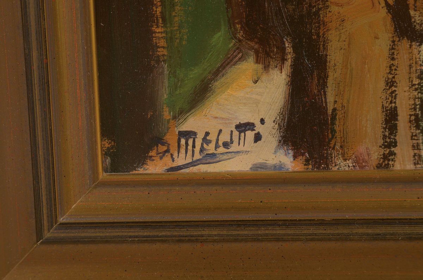 Detail a: Dario Mecatti, 1909-1976, Straßenszene in Teheran, verso bez., links unten signiert, Öl/Holzplatte, R., Alterssp., ca. 57x32/67x41 cm