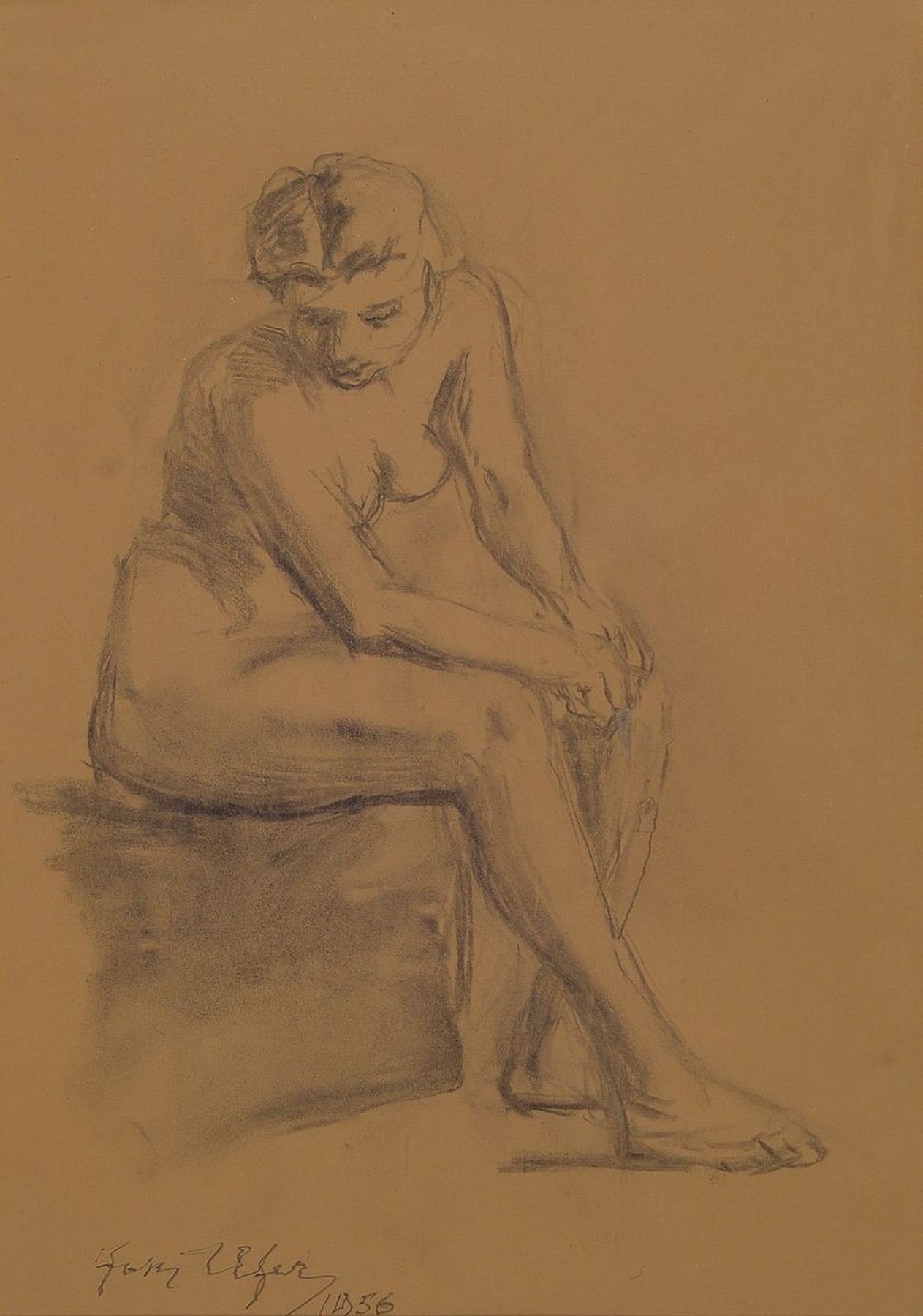 Detail a: 2 Aktzeichnungen aus den 1950er Jahren, Bleistift auf gebräuntem Papier, sitzender bzw. liegender Akt, beide signiert, je ca. 39x48cm, PP, u.Gl., R. ...