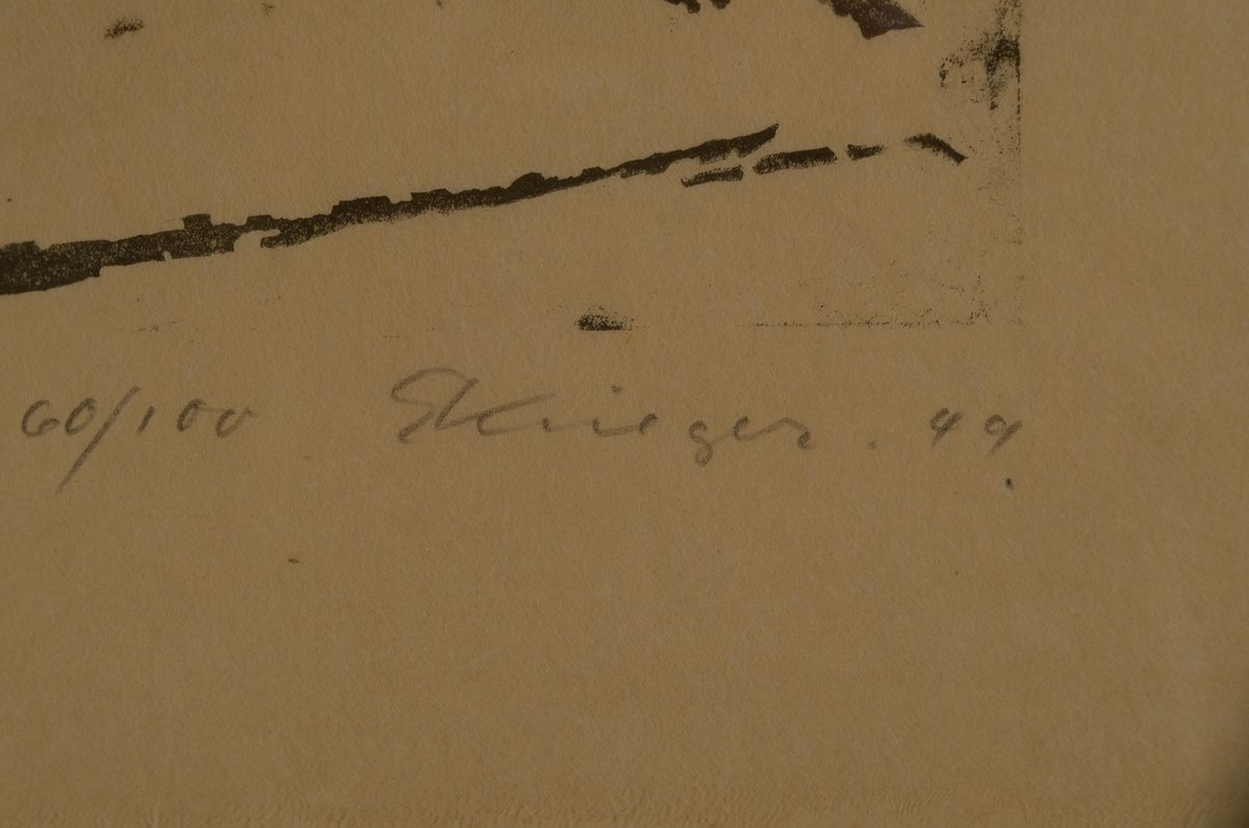 Detail a: Emil Krieger, 1902-1979, kniender Akt, Lithographie, signiert und dat. 49, bez.: Handabzug, num. 60/100, leicht gebräunt, ca. 24x16cm, u.Gl., R. ca. ...