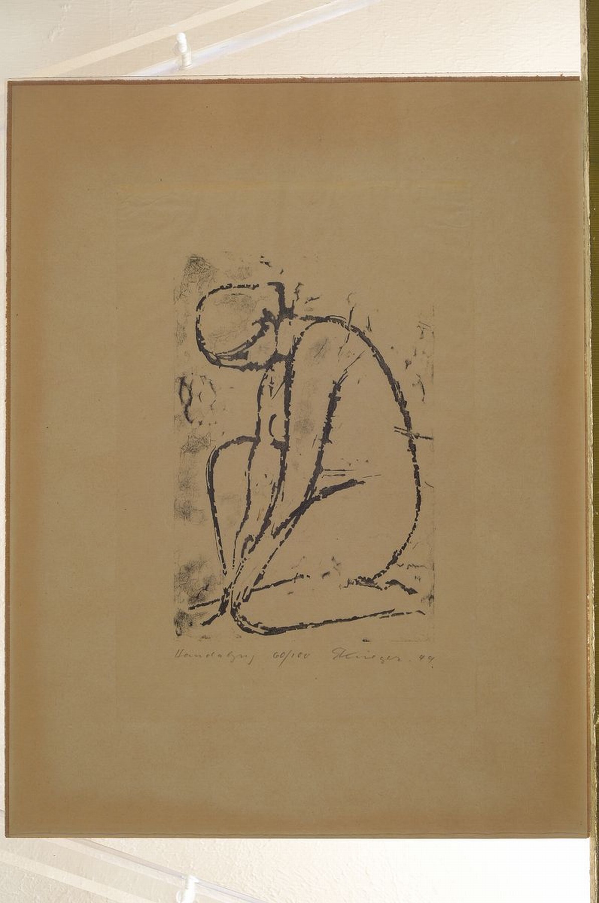 Detail k: Emil Krieger, 1902-1979, kniender Akt, Lithographie, signiert und dat. 49, bez.: Handabzug, num. 60/100, leicht gebräunt, ca. 24x16cm, u.Gl., R. ca. ...
