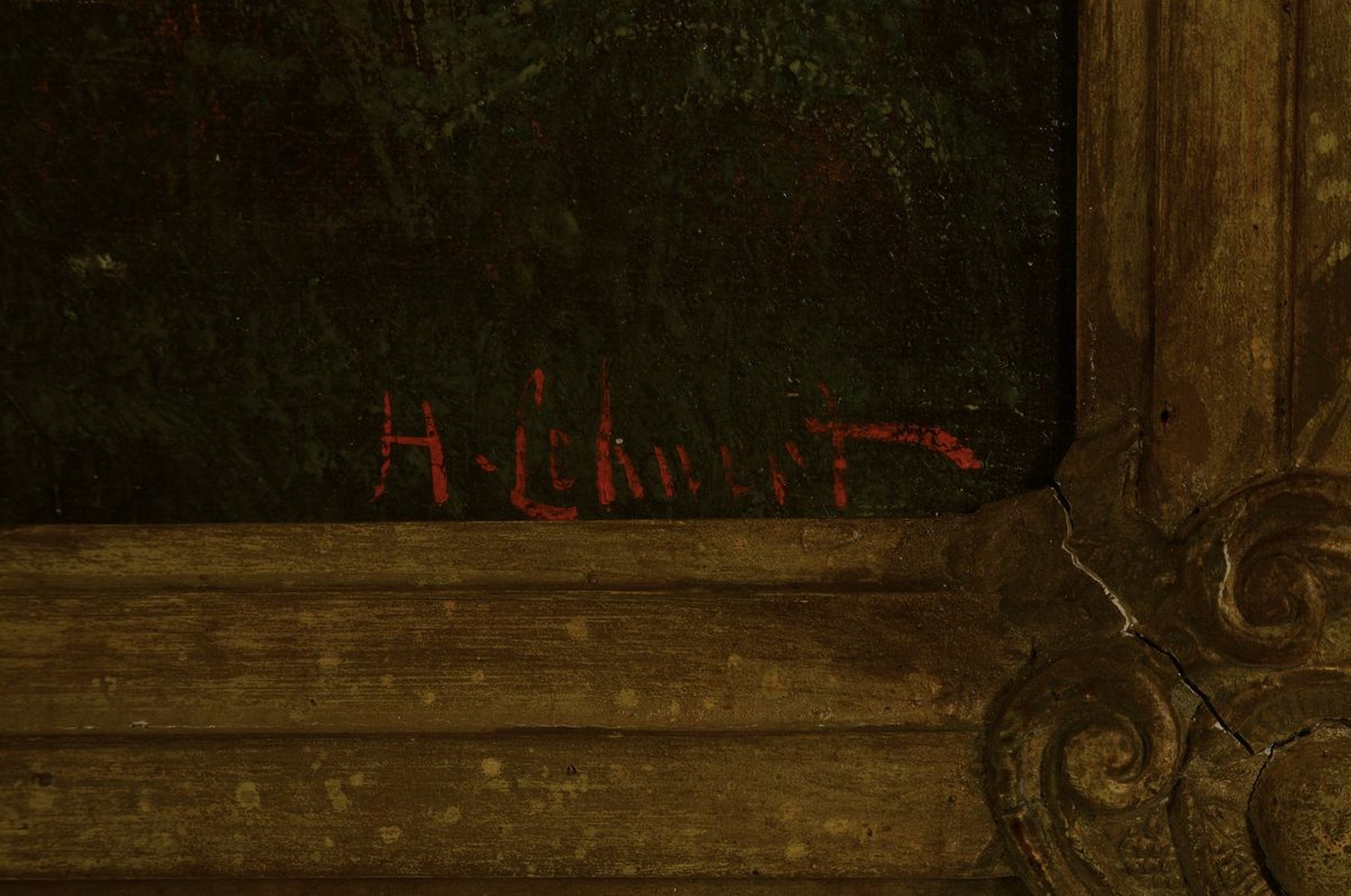 Detail a: Hildegard Lehnert, 1857-1943 Berlin, Landschafts- und Stilllebenmalerin, Schülerin von Gussow und Yon in Paris, hier: Landschaft mit Bäumen, Teich ...