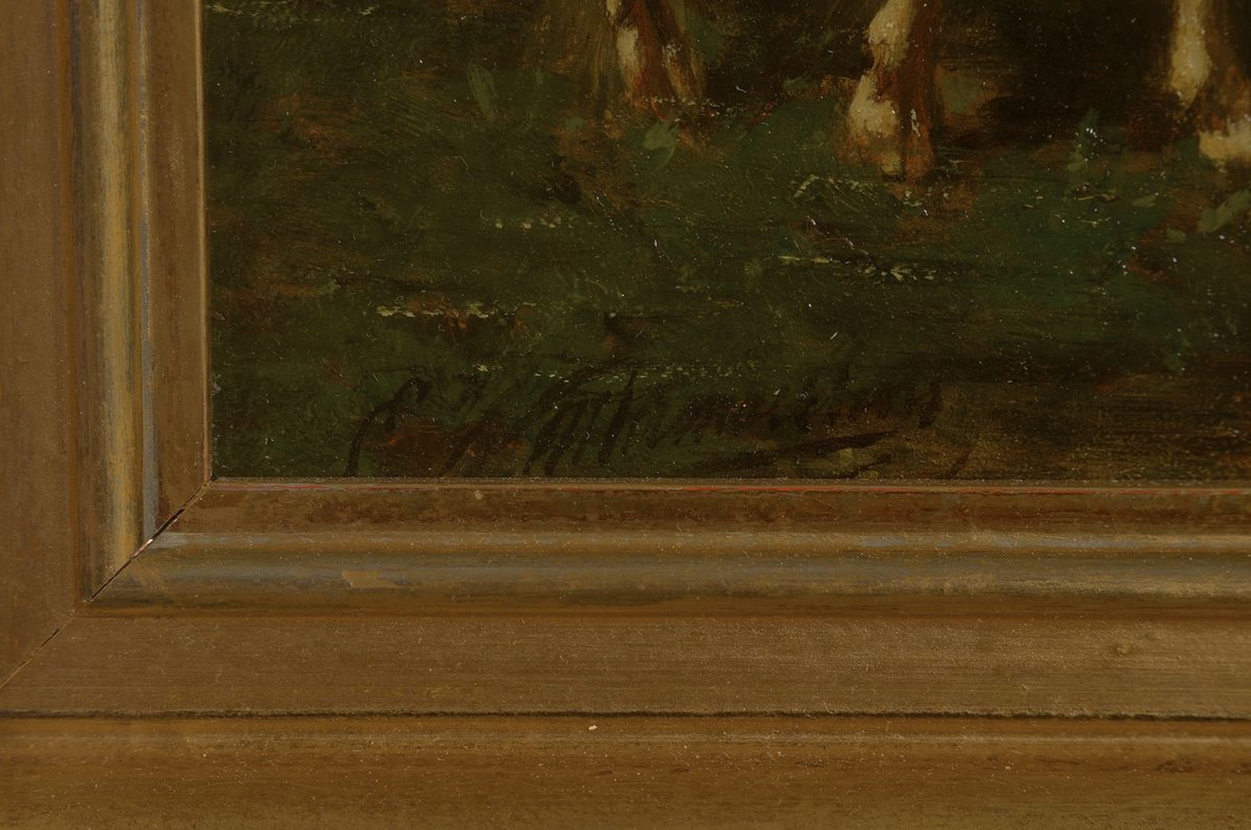 Detail a: Edouard Woutermaertens, 1819 Kortrijk (Belgien) - 1897 ebenda, belgischer Tiermaler, Schüler von Louis Robbe (1806-1887), zwei Schafe im hohen Gras, ...