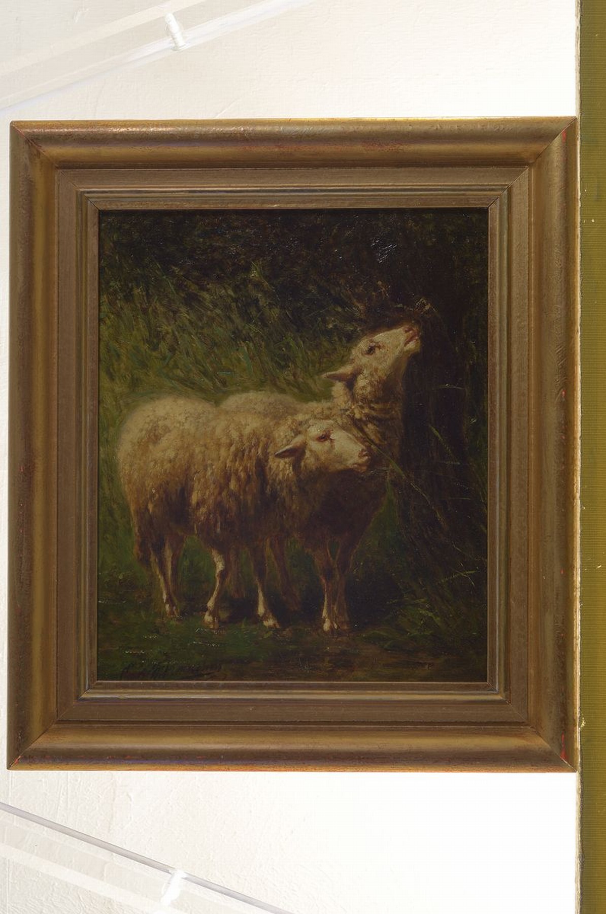 Detail k: Edouard Woutermaertens, 1819 Kortrijk (Belgien) - 1897 ebenda, belgischer Tiermaler, Schüler von Louis Robbe (1806-1887), zwei Schafe im hohen Gras, ...