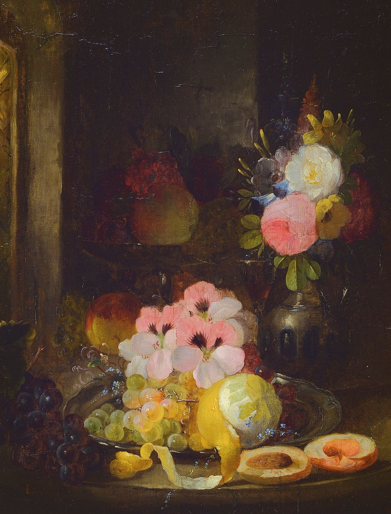 George Lance, 1802 Essex - 1864 Sunnyside bei Birkenhead, Schüler Benjamin Robert Haydens (1786-1846), reiches Blumen- u. Früchtestillleben, ...