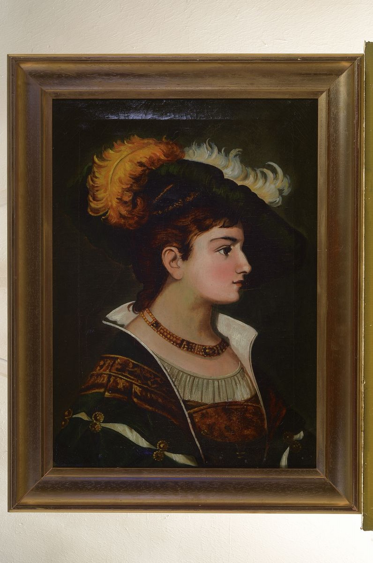 Detail k: H. Stelker, 2. Hälfte 19. Jh.,, Porträt einer jungen Frau, Öl/Lwd, rest., Alters- und Gebr.-schäden, ca. 60 x 41 cm, Rahmen