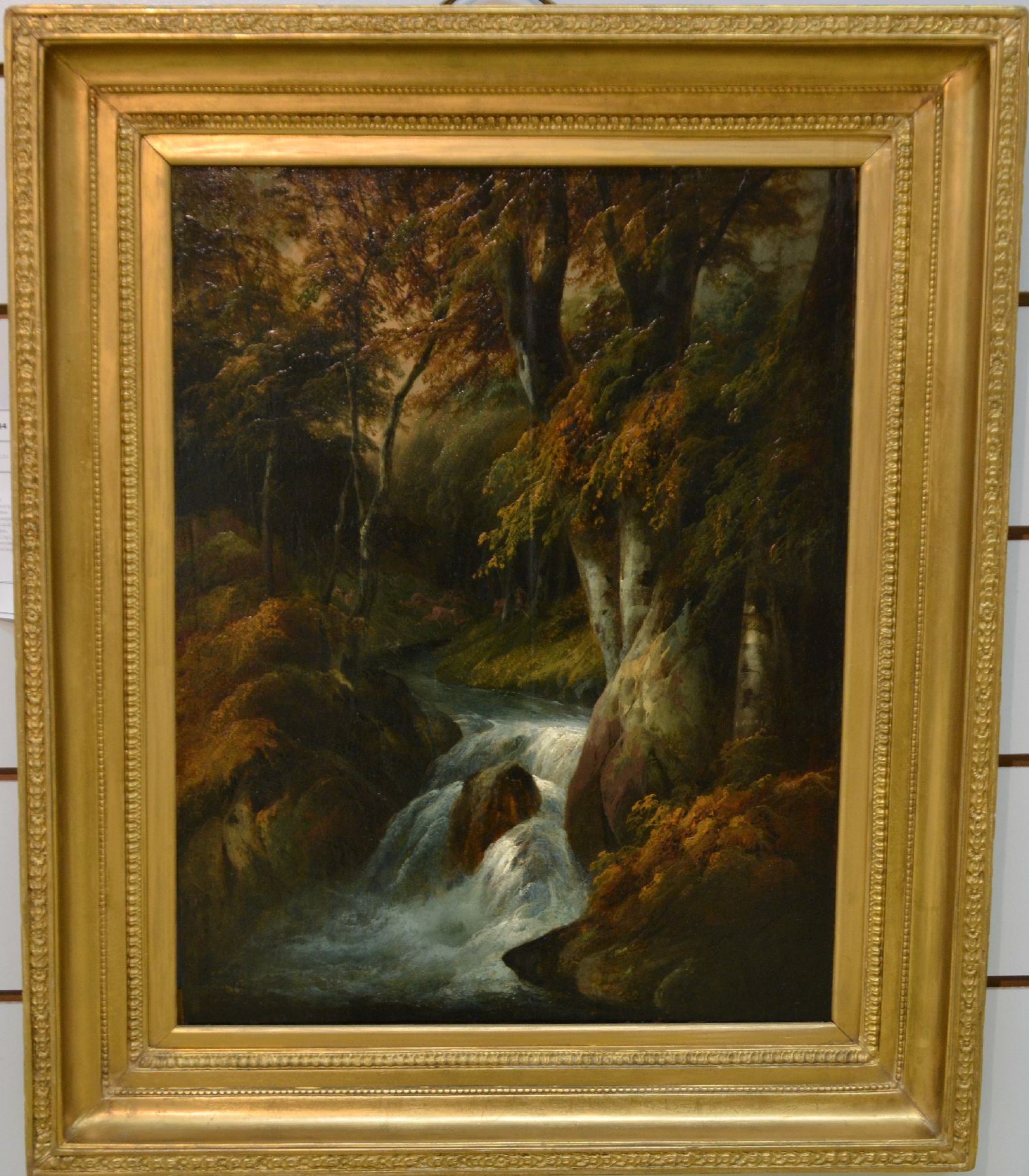 Detail e: Rudolf Volmar, 1804 Bern - 1846 Besancon, Schüler des Vaters Georg Volmar, hier: Wasserlauf wohl des Gießbachs im Berner Oberland, umgebender Wald ...