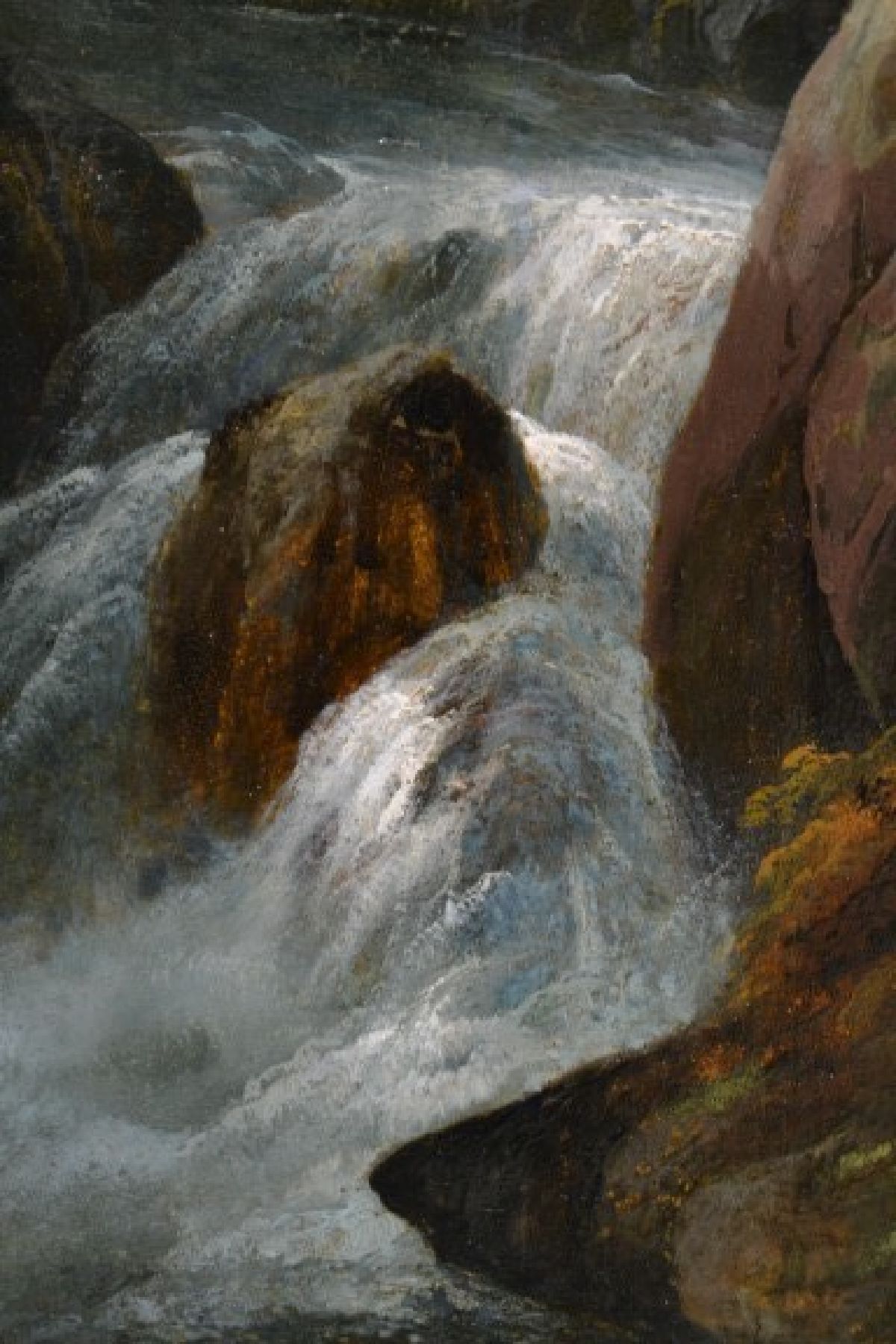 Detail f: Rudolf Volmar, 1804 Bern - 1846 Besancon, Schüler des Vaters Georg Volmar, hier: Wasserlauf wohl des Gießbachs im Berner Oberland, umgebender Wald ...