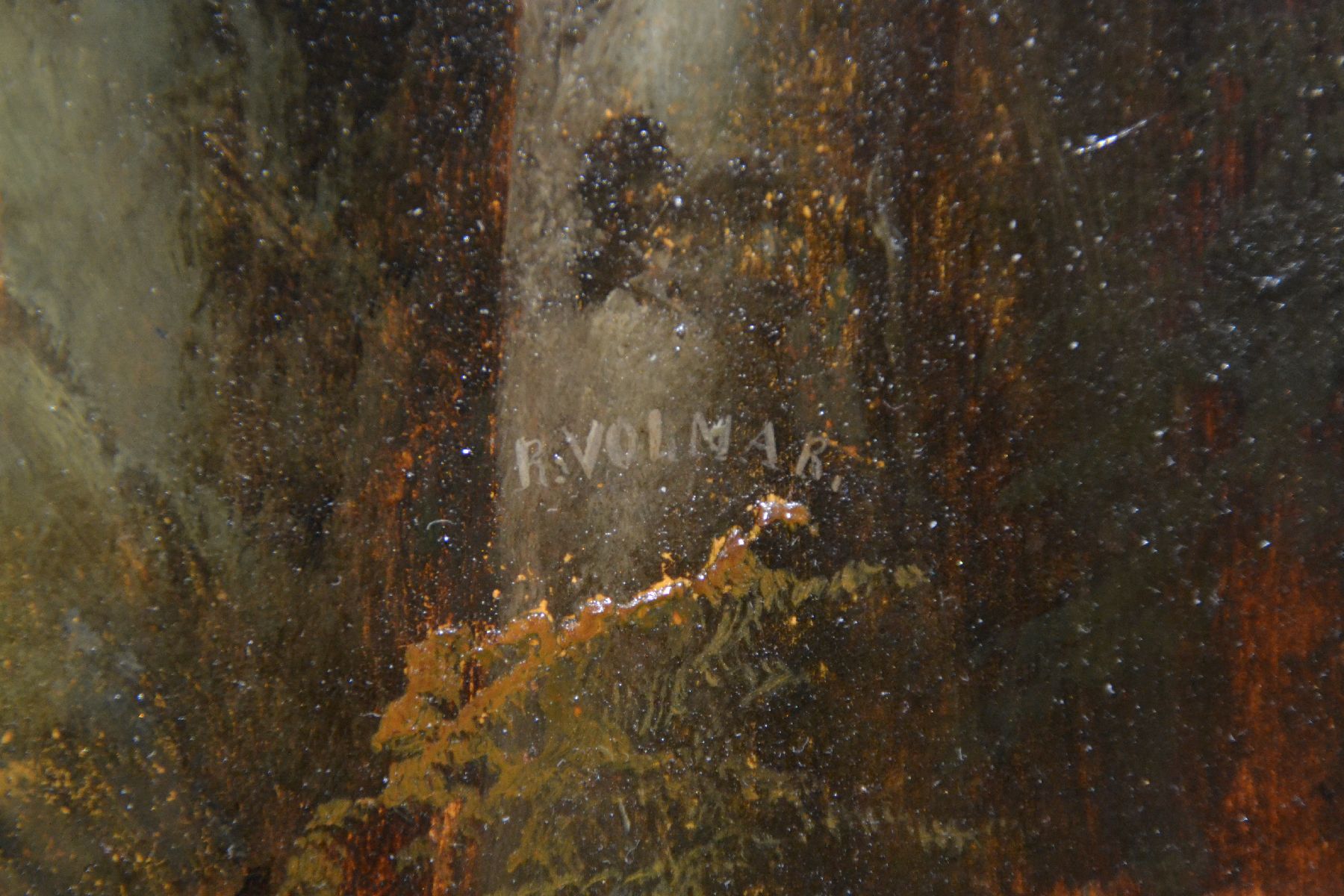 Detail i: Rudolf Volmar, 1804 Bern - 1846 Besancon, Schüler des Vaters Georg Volmar, hier: Wasserlauf wohl des Gießbachs im Berner Oberland, umgebender Wald ...