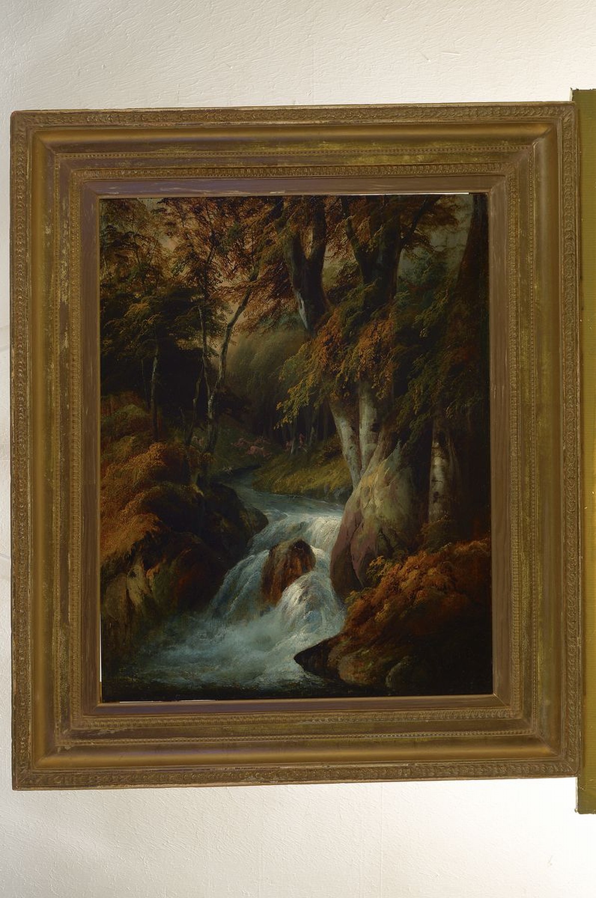 Detail k: Rudolf Volmar, 1804 Bern - 1846 Besancon, Schüler des Vaters Georg Volmar, hier: Wasserlauf wohl des Gießbachs im Berner Oberland, umgebender Wald ...